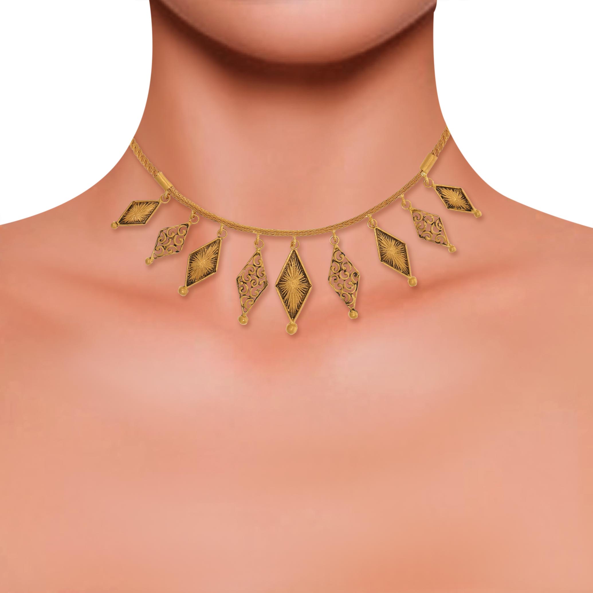 Dual Rhombus Antique Gold Necklace - Senco Gold and Diamonds