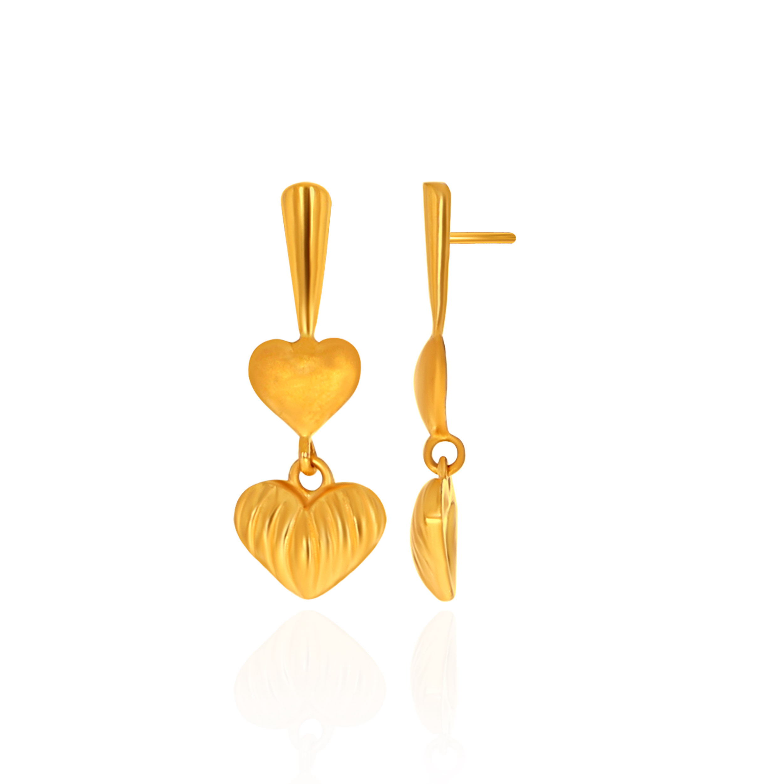 Amora Dual Heart Gold Drop Earrings - Senco Gold and Diamonds