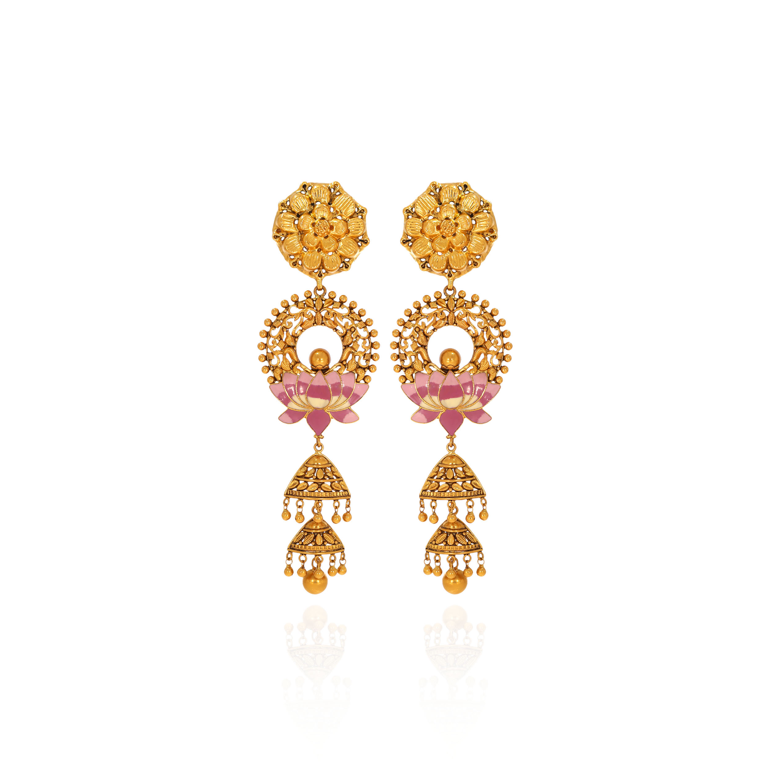 Lotus Embrace Gold Jhumkas - Senco Gold and Diamonds