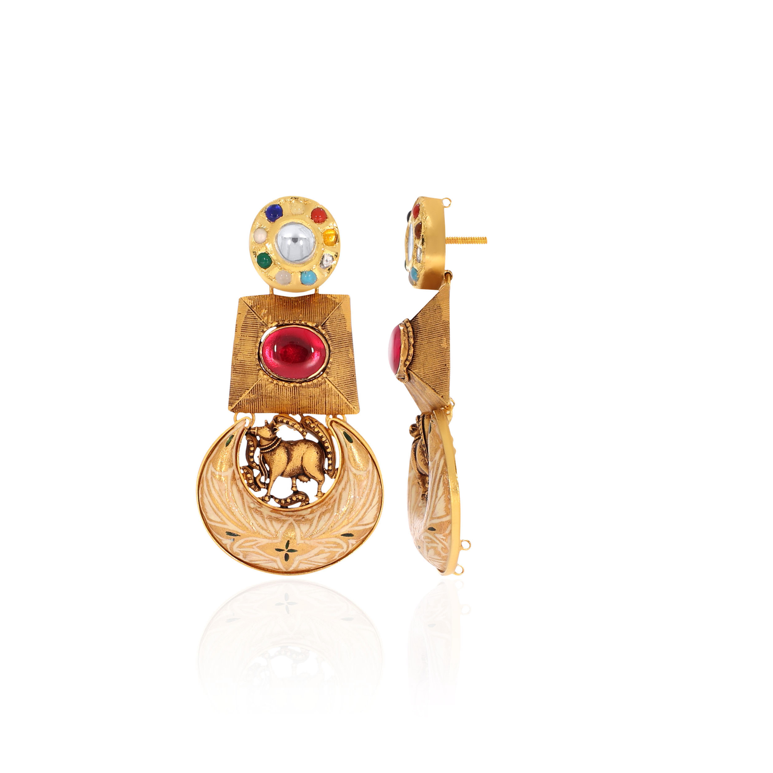 22K Yellow Gold Kundan Drop Earrings-GPGN-D000788454 - Senco Gold and Diamonds