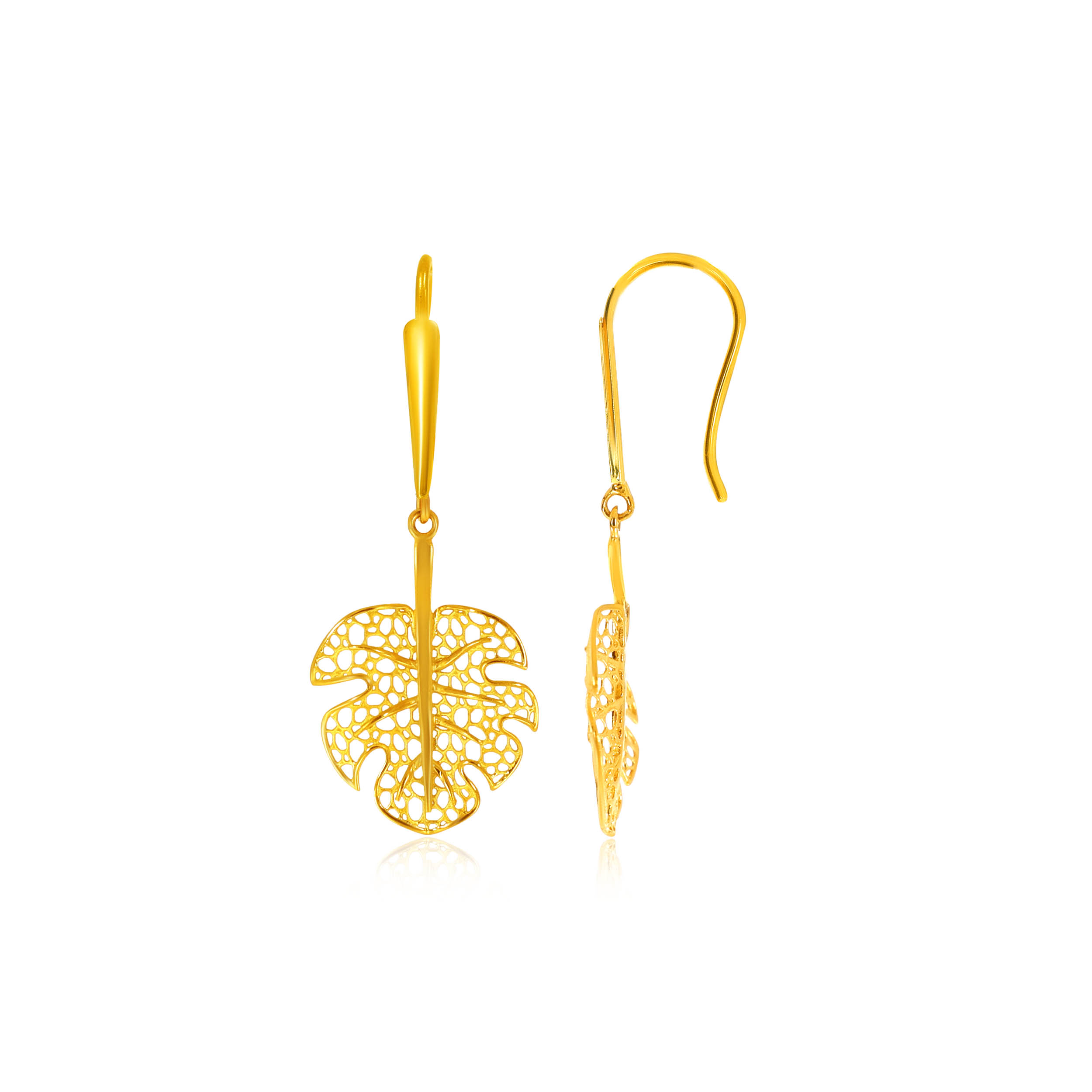 Decorative Leaf Gold Hook Earrings - Senco Gold and Diamonds