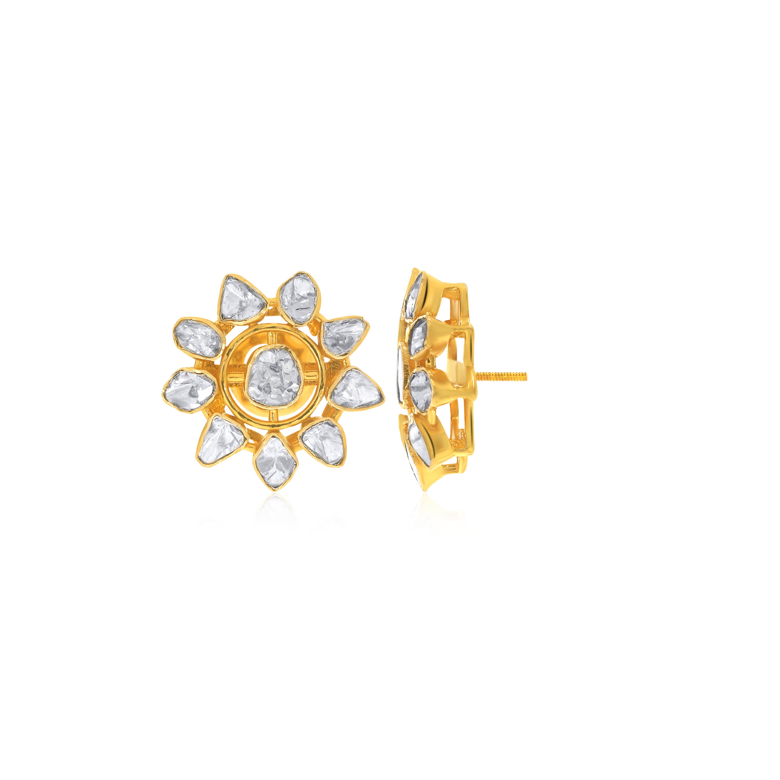 Sunlit Bloom Polki Studs - Senco Gold and Diamonds