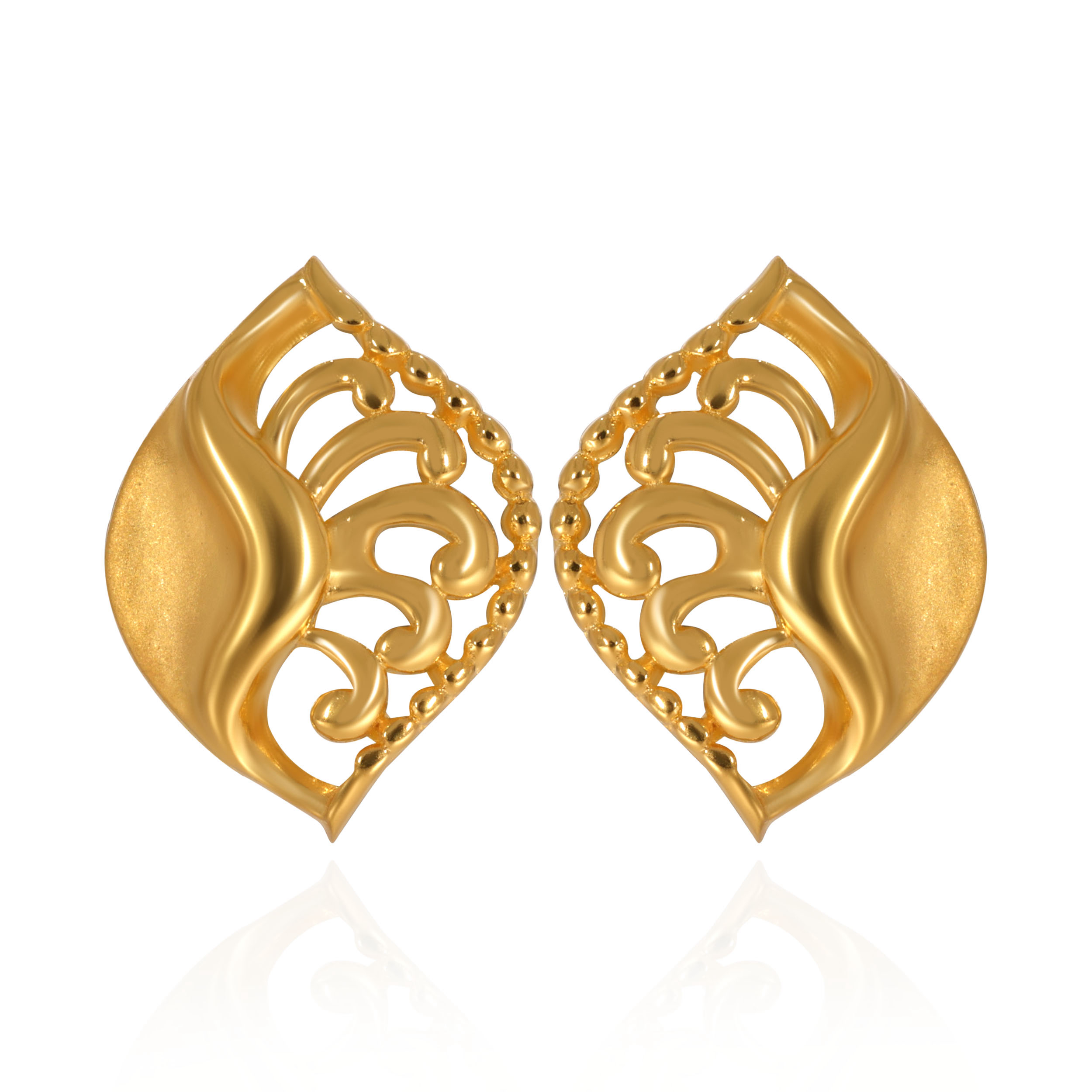 Classic Vine Motif Gold Studs - Senco Gold and Diamonds