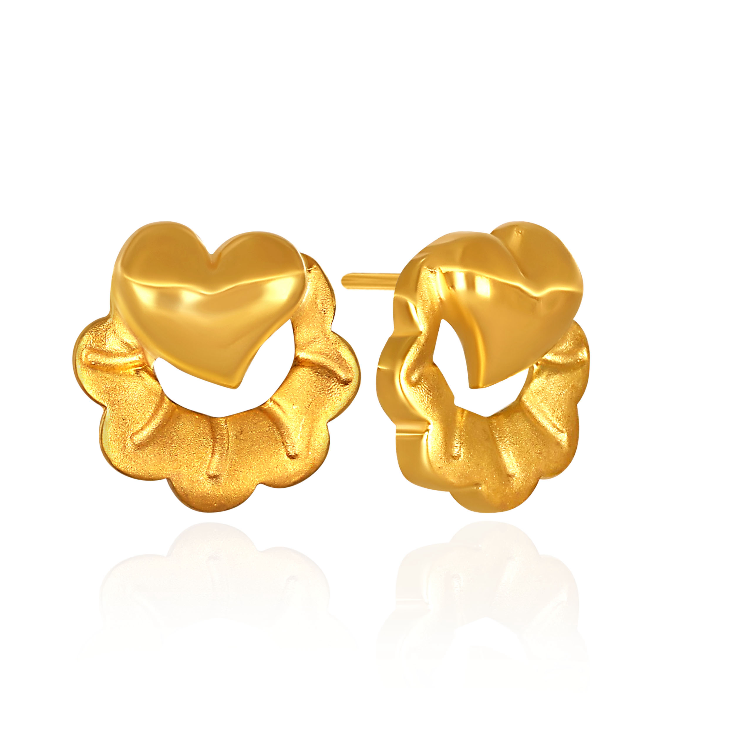 Puffed Heart Bloom Gold Studs - Senco Gold and Diamonds