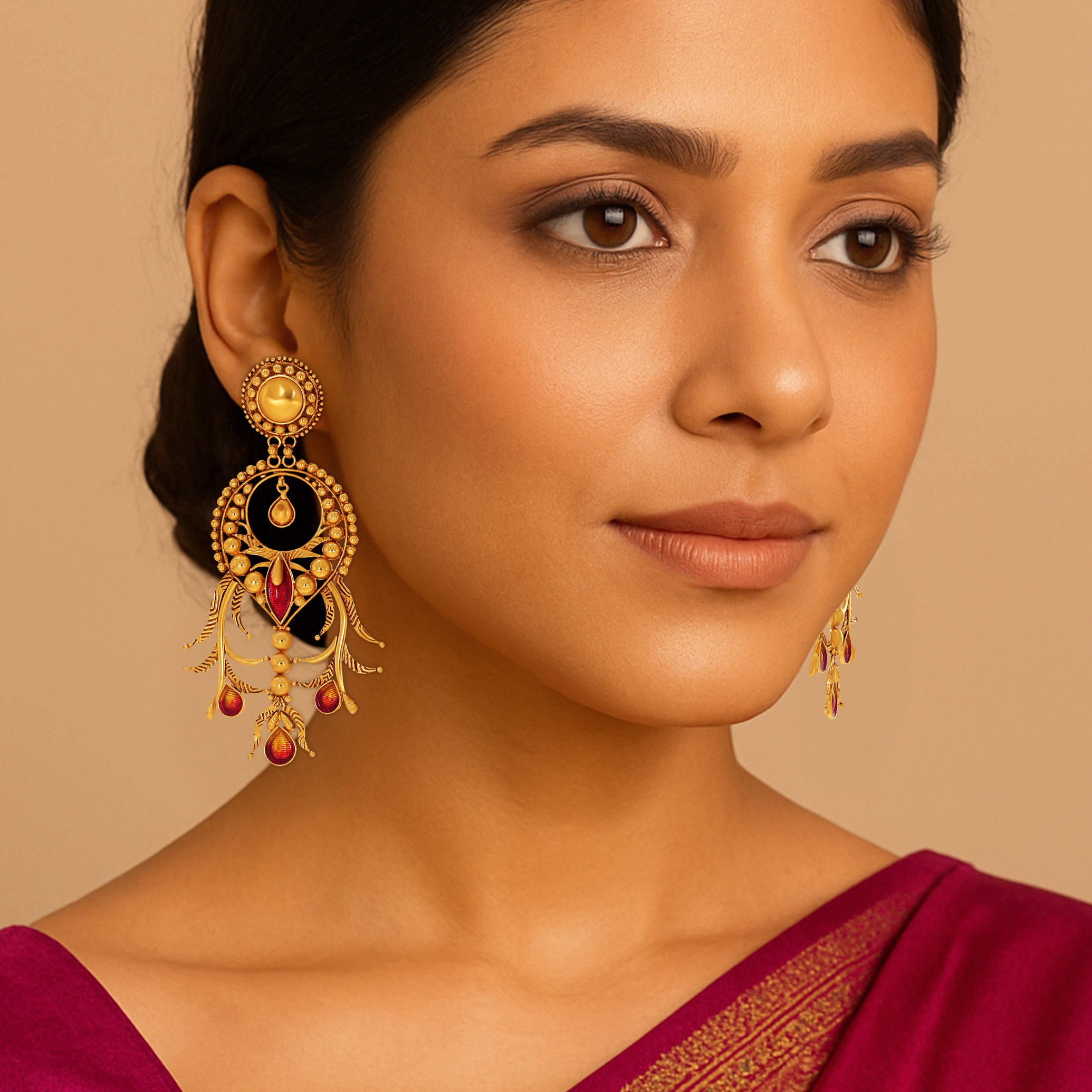 Scarlet Dew Chandbali Gold Earrings - Senco Gold and Diamonds