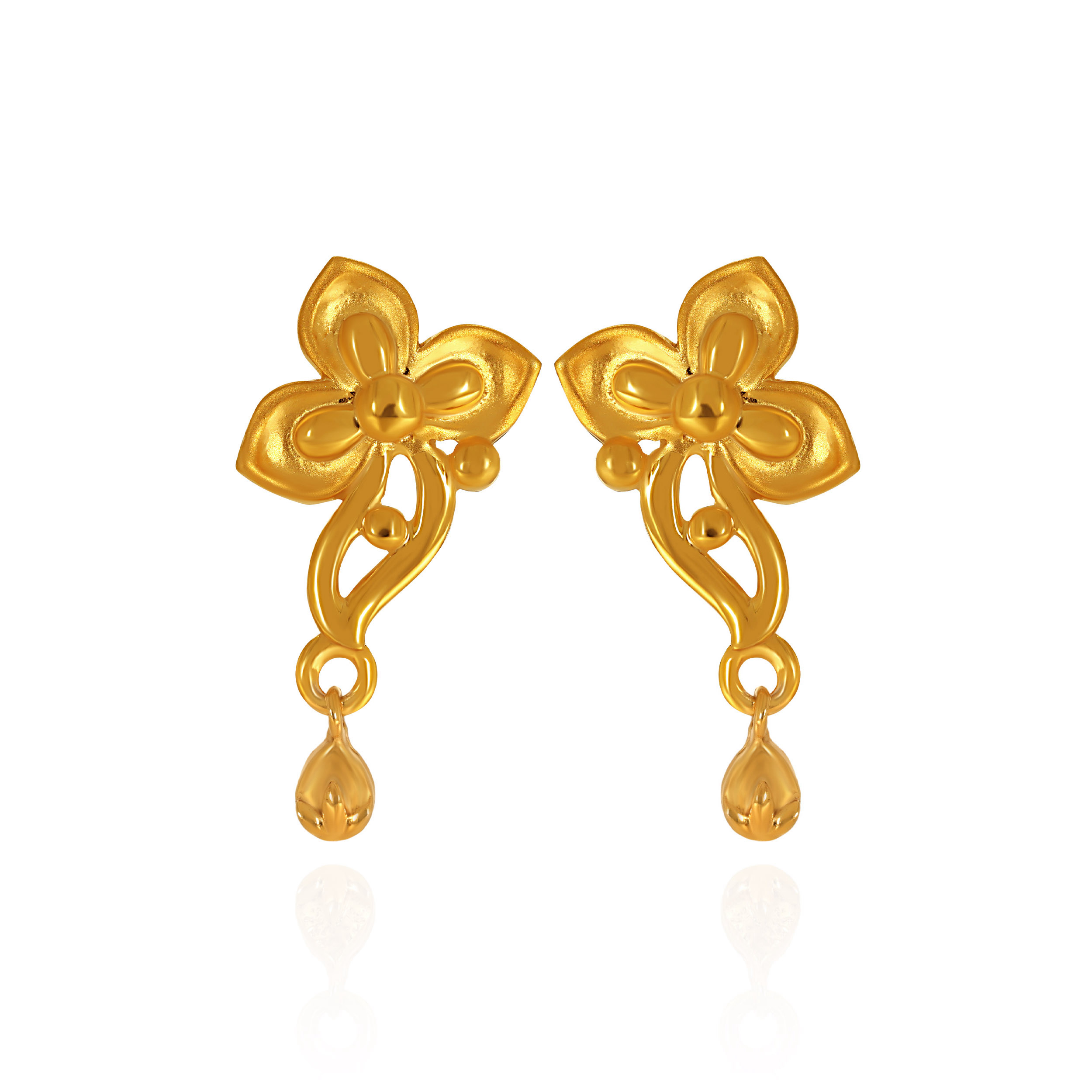Floral Vein Gold Drop Earrings - Senco Gold and Diamonds