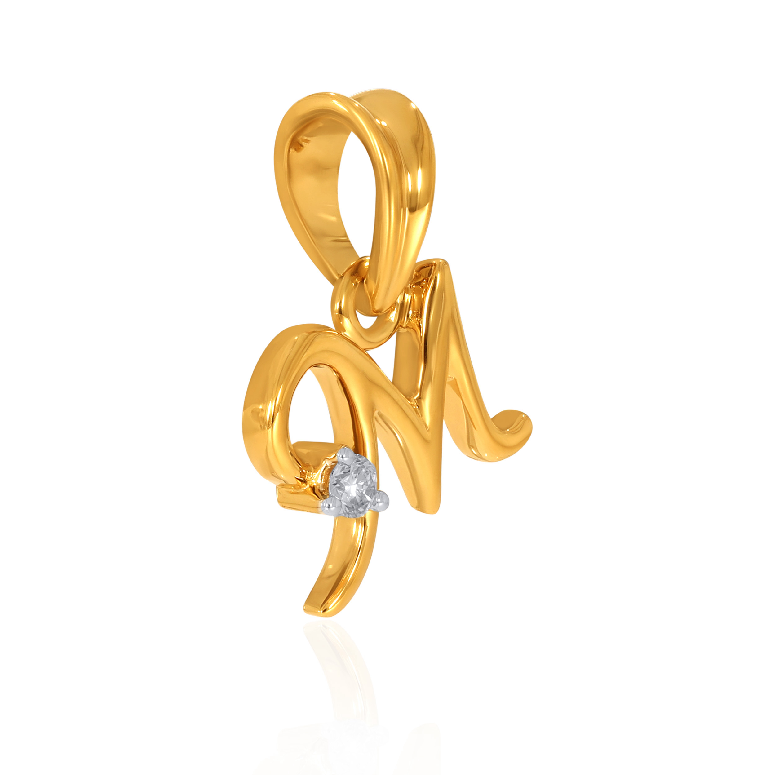18K Yellow Gold M Alphabet Diamond Pendant-DPN-D000748610 - Senco Gold and Diamonds