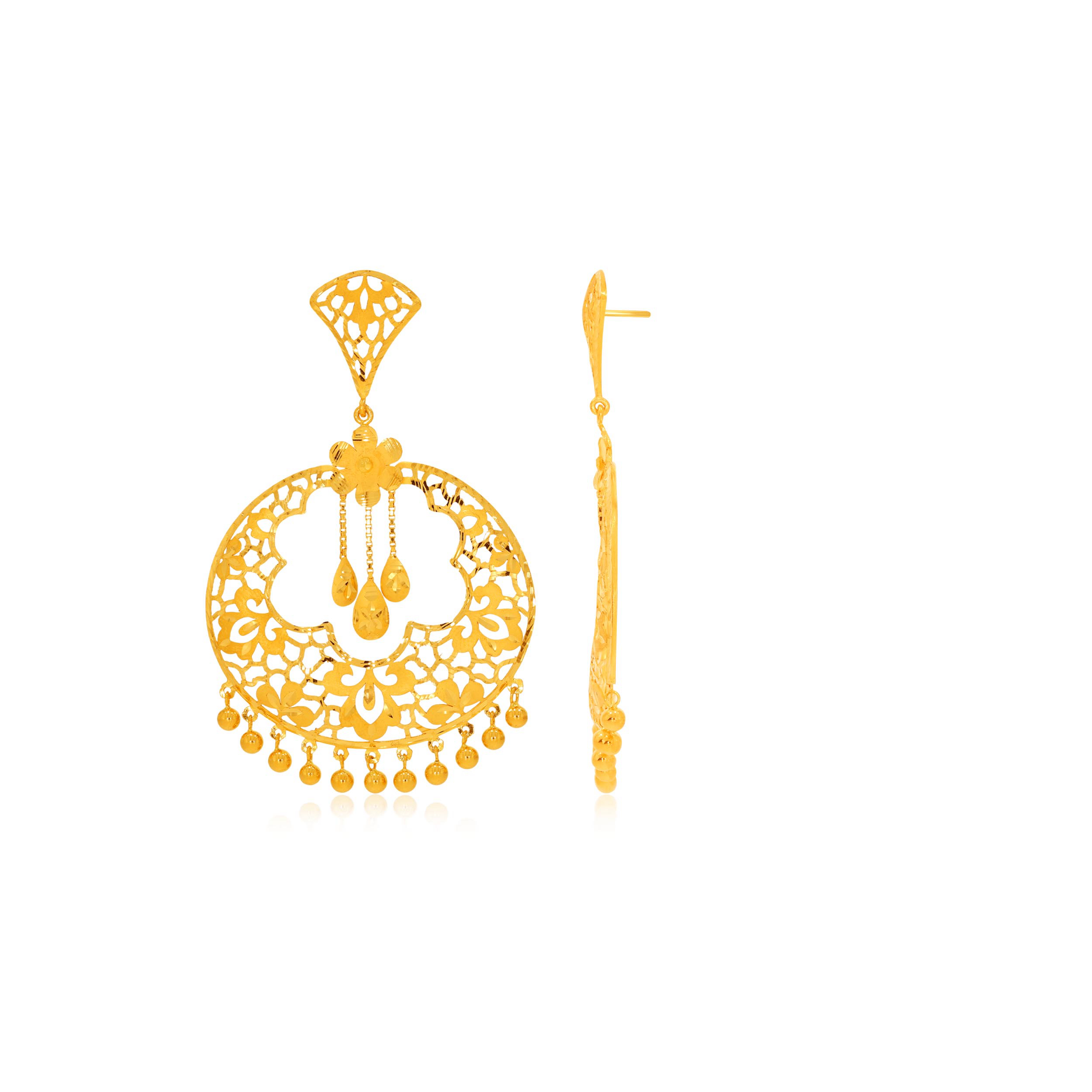 Delicate Bloom Gold Chandbali Earrings - Senco Gold and Diamonds
