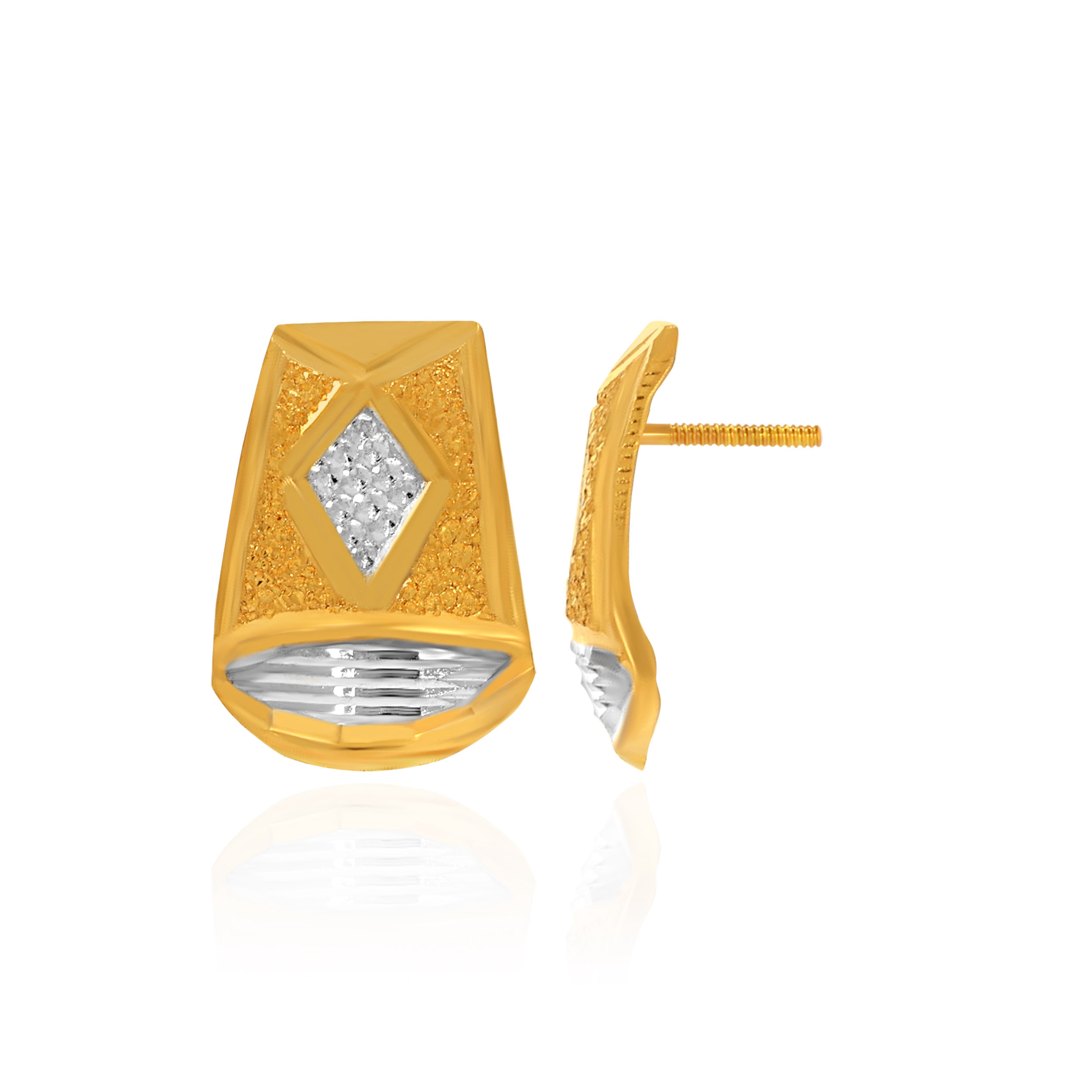 Contrasting Rhodium Polished Gold Studs - Senco Gold and Diamonds