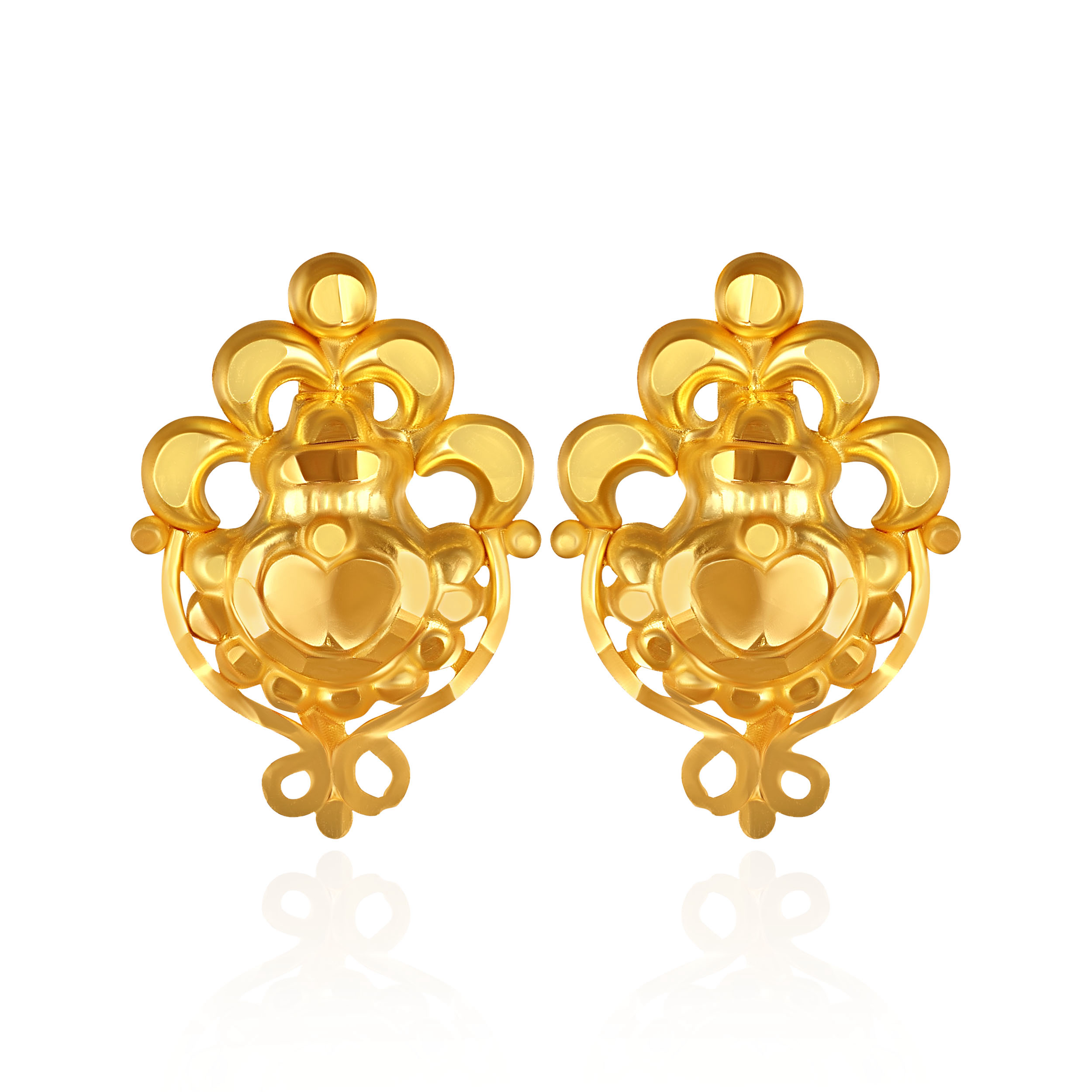 Ethnic Crowned Heart Gold Studs - Senco Gold and Diamonds