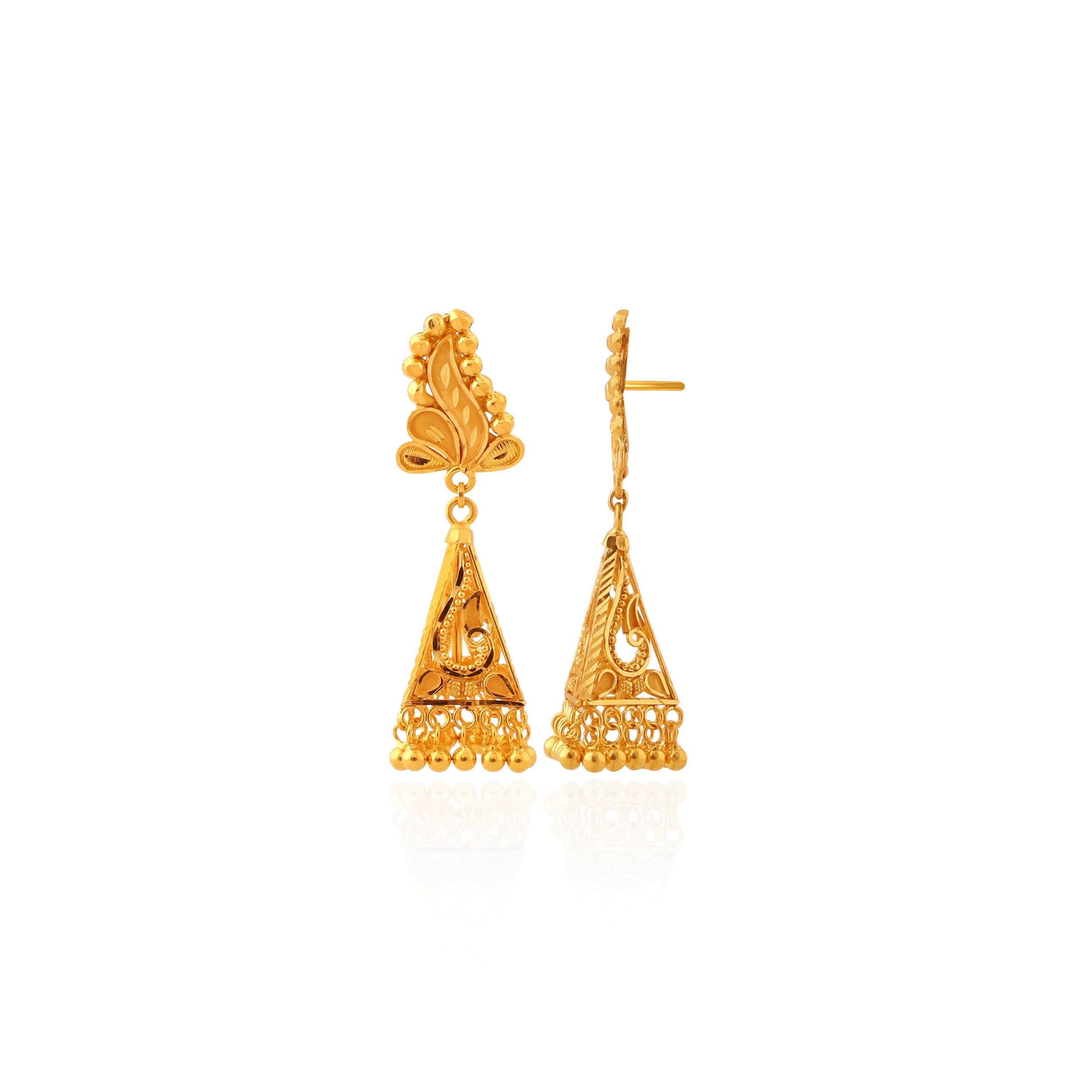 Filigree Drop Gold Jhumka Earrings - Senco Gold and Diamonds