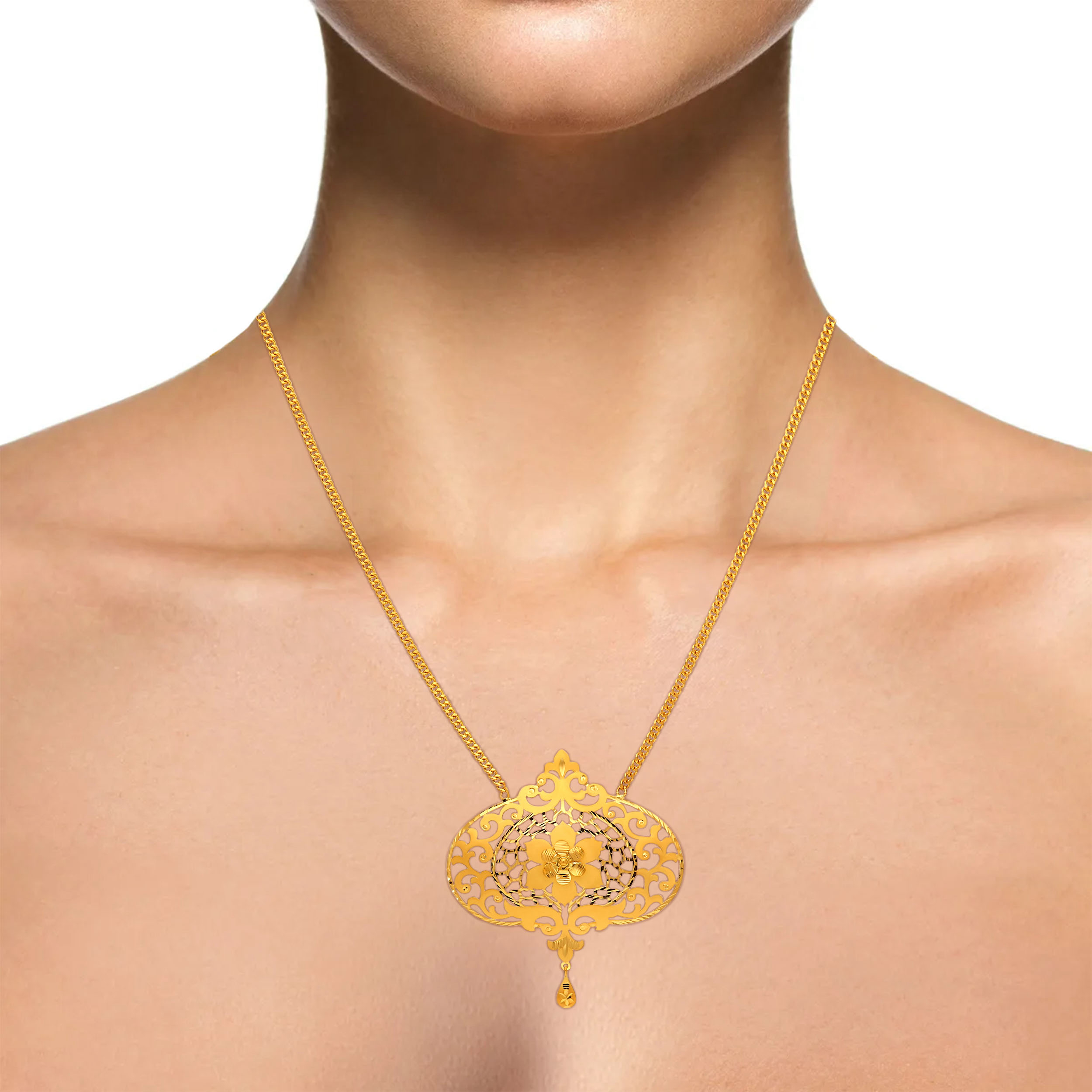 Floral Crest Gold Chain Pendant - Senco Gold and Diamonds