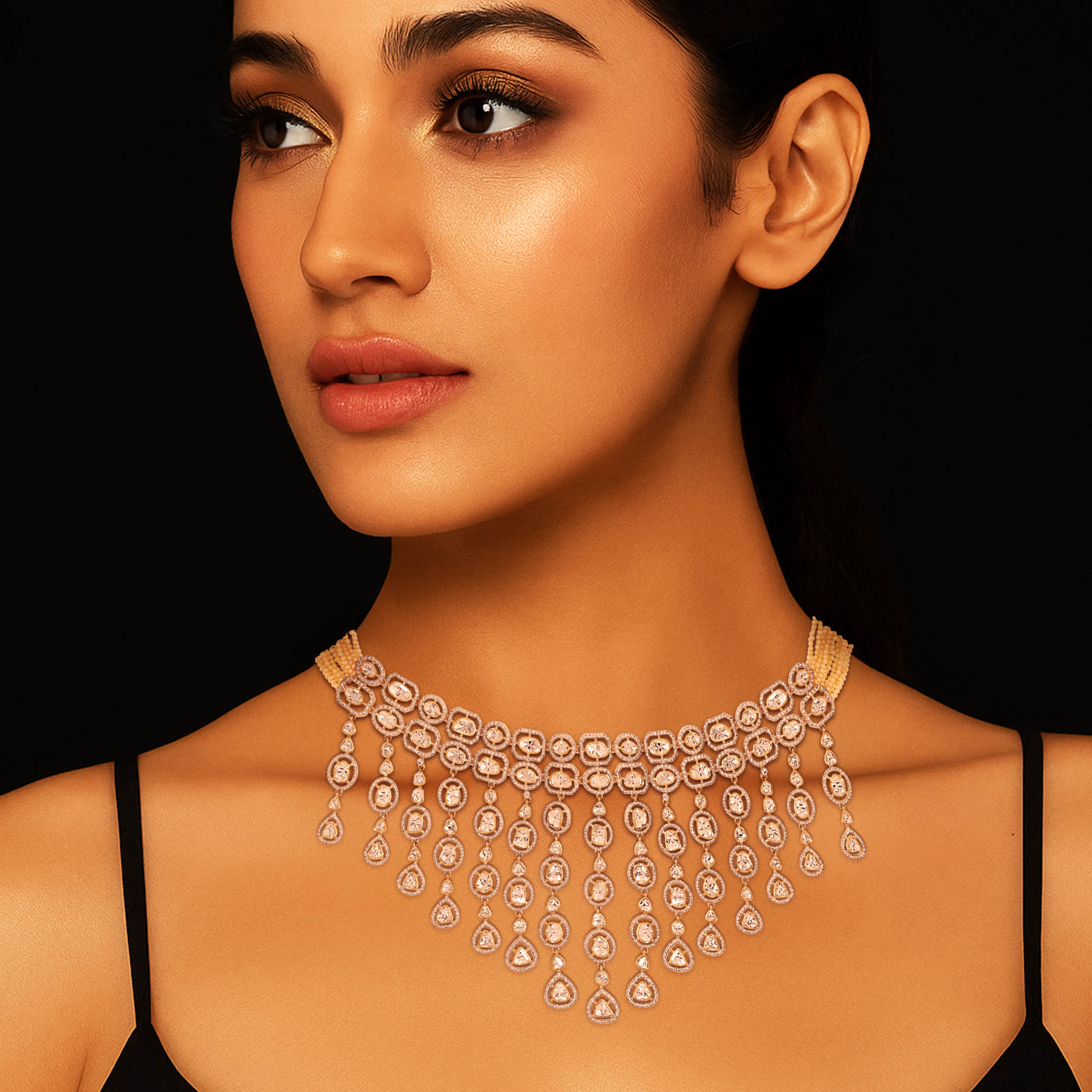 Royal Veil Polki Diamond Statement Necklace - Senco Gold and Diamonds