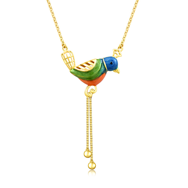 Artsy Birdie Gold Chain Pendant - Senco Gold and Diamonds