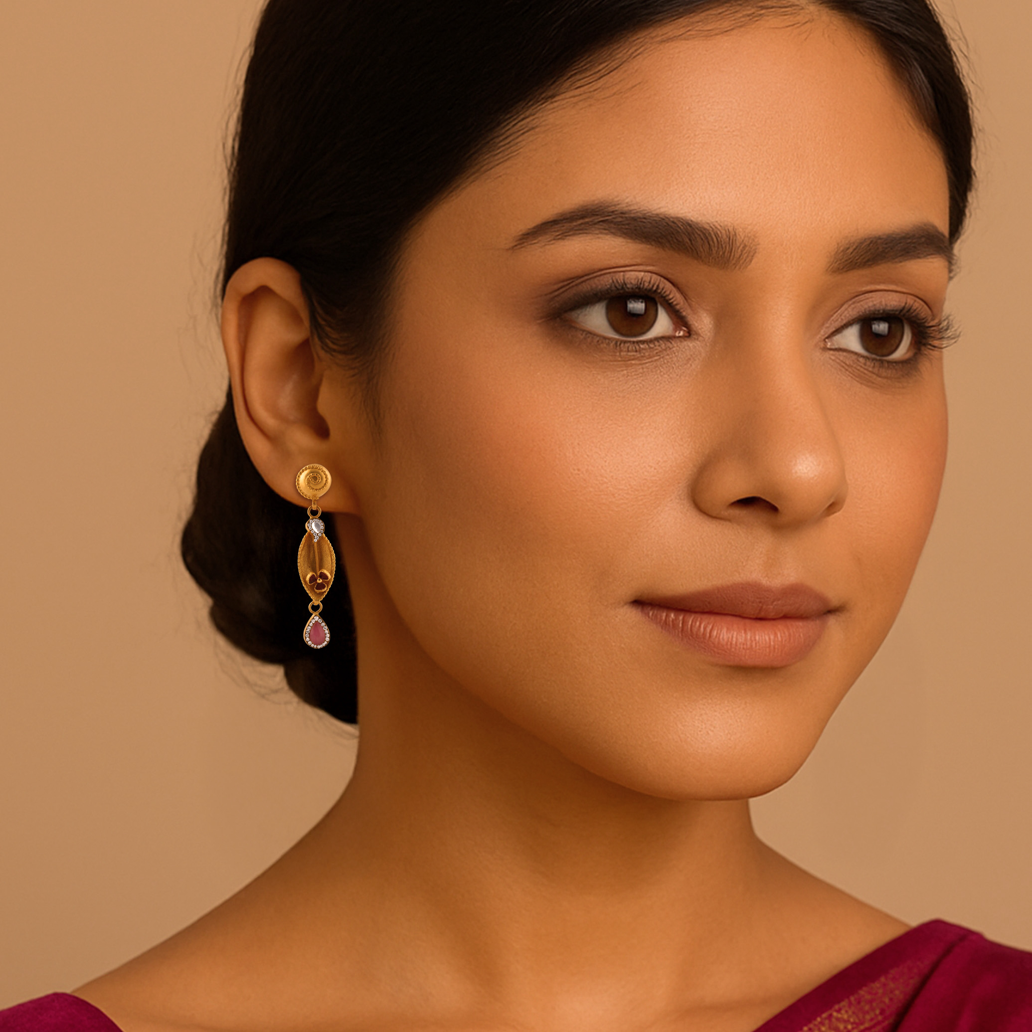 Pink Teardrop Gold Earrings - Senco Gold and Diamonds