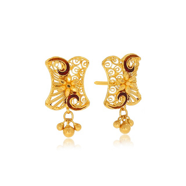 Filigree Grace Gold Studs - Senco Gold and Diamonds