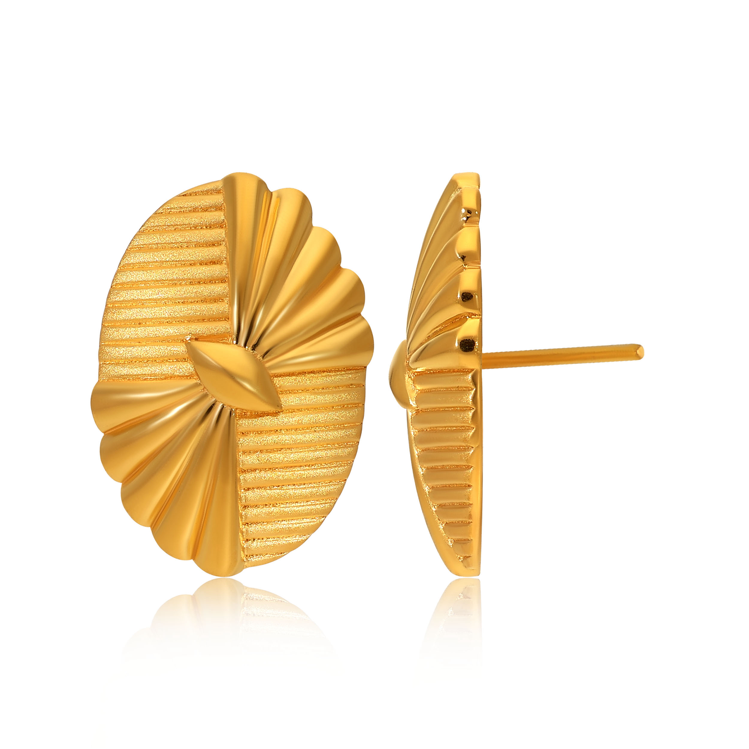 Pleated Gold Oval Studs - Senco Gold and Diamonds