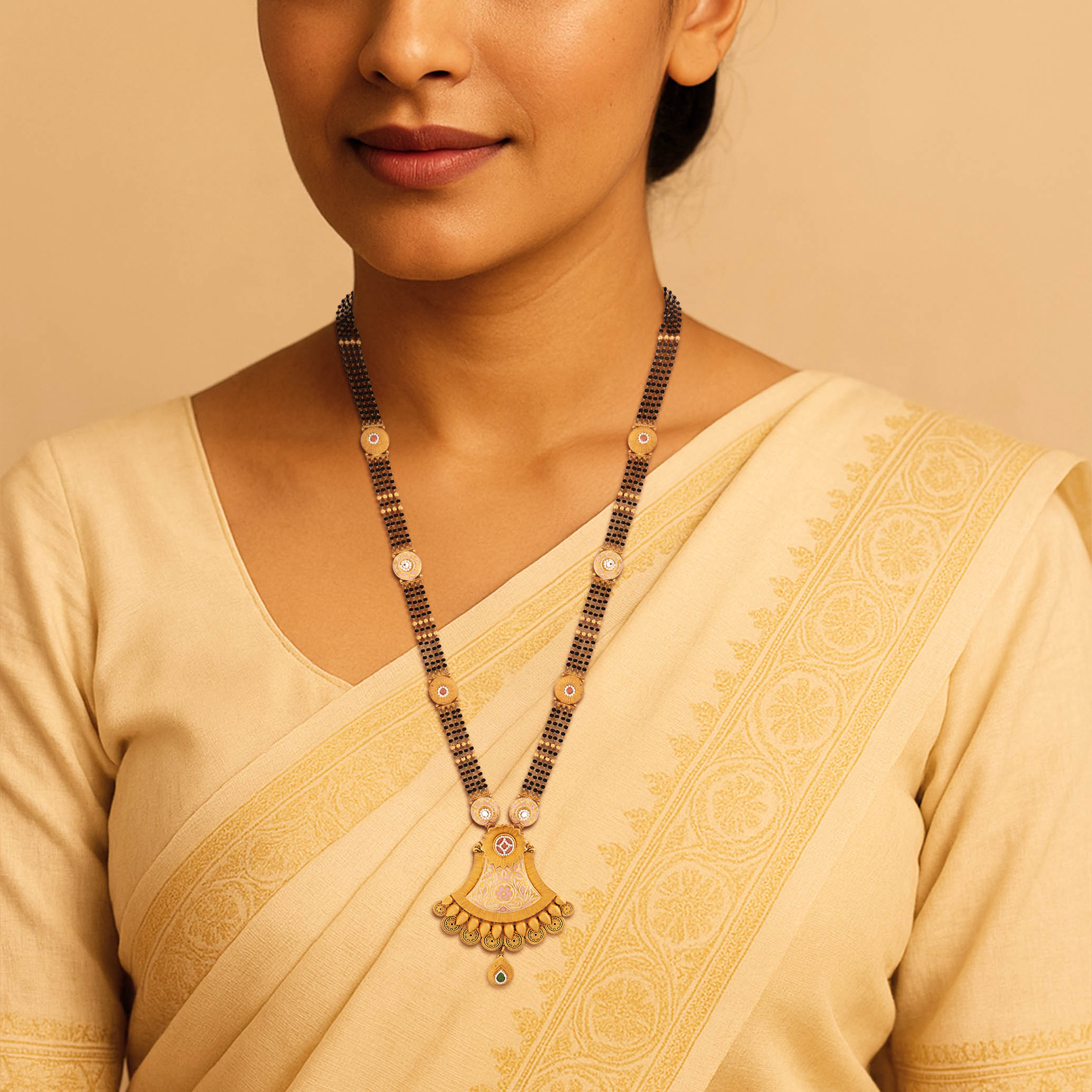 Vintage Glow Kundan Gold Mangalsutra - Senco Gold and Diamonds
