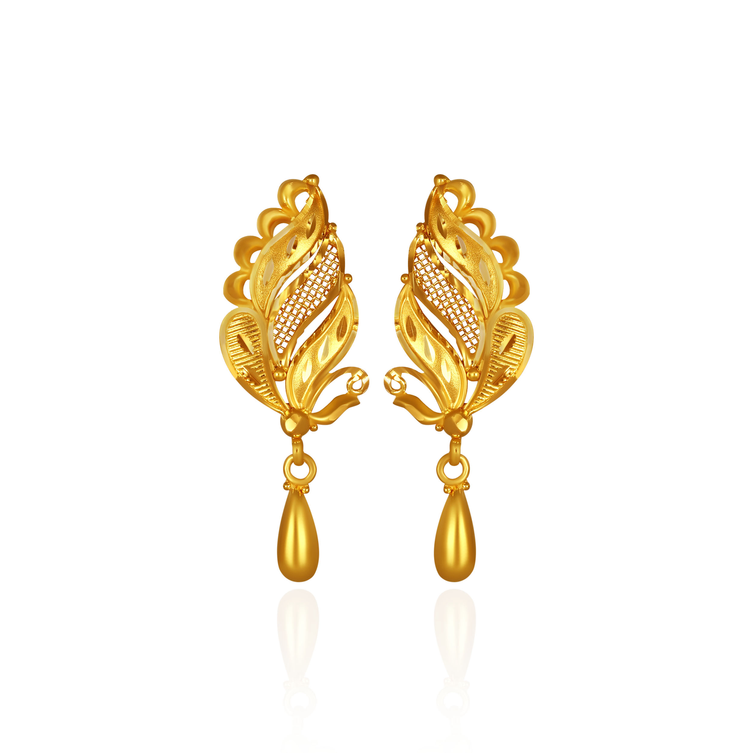 Swaying Feather Gold Drop Earrings - Senco Gold and Diamonds