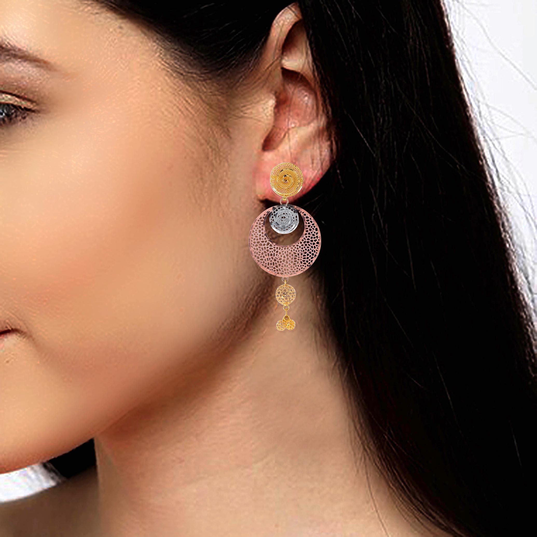 Modern Interplay Gold Long Earrings - Senco Gold and Diamonds