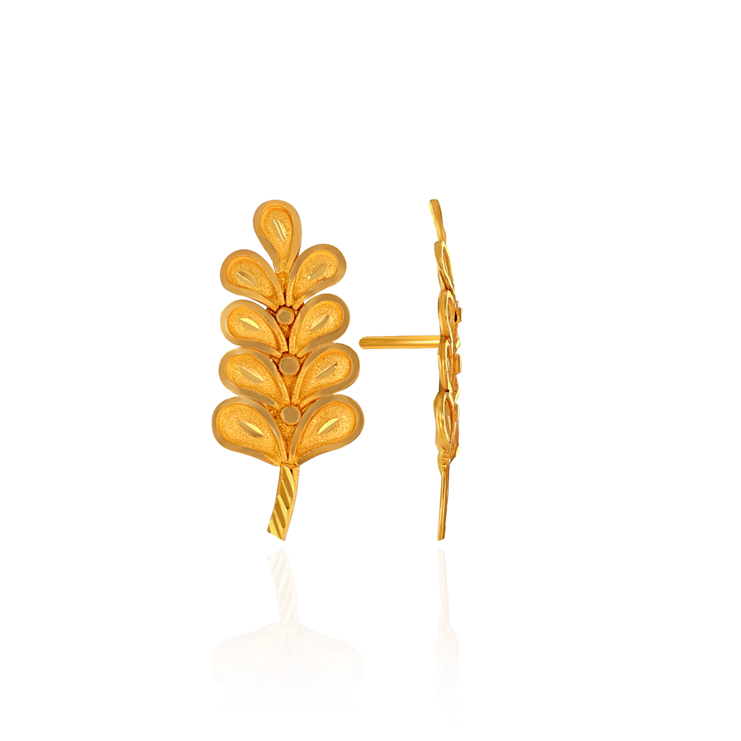 Sculpted Leaf Arc Gold Studs - Senco Gold and Diamonds
