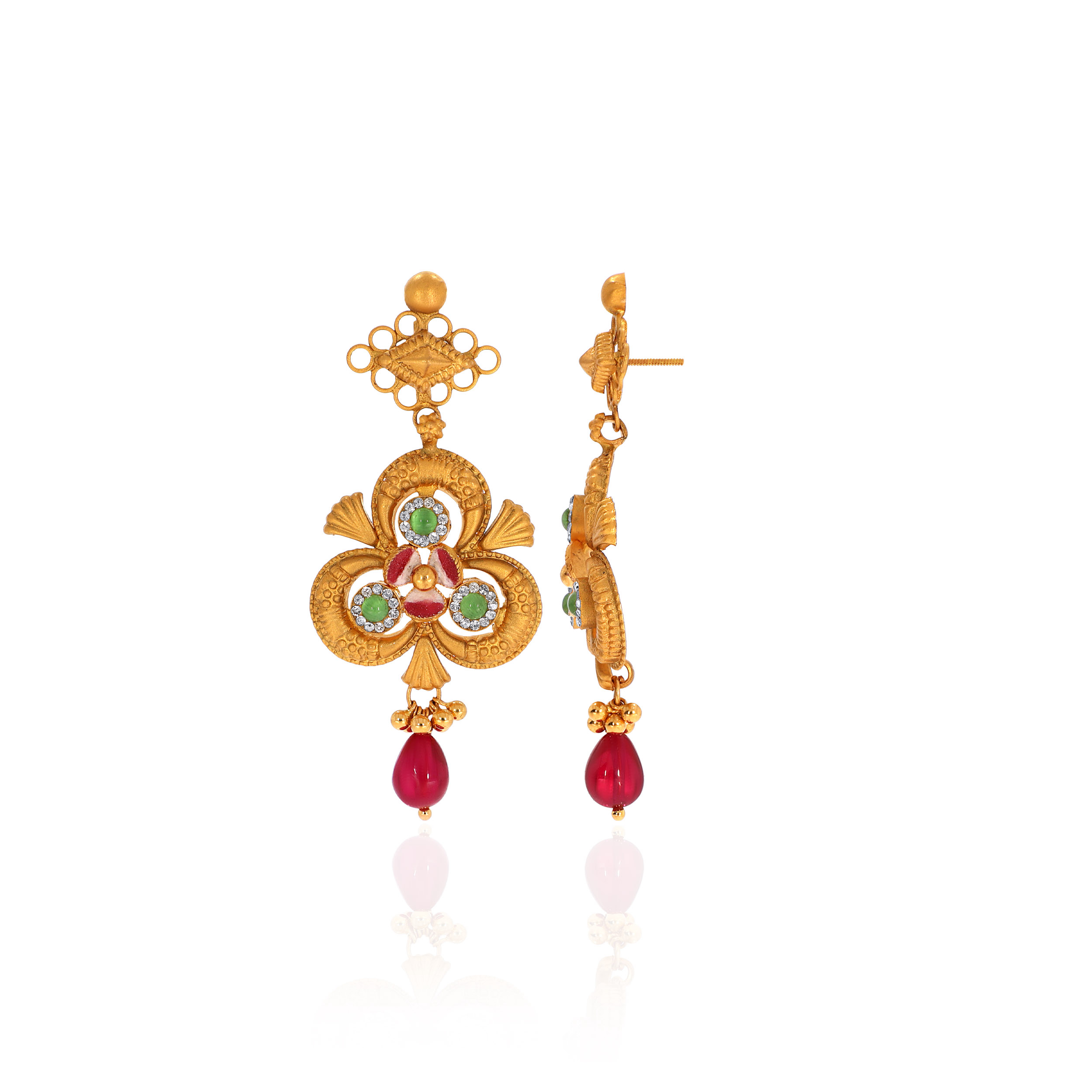 22K Yellow Gold Antique Kundan Drop Earrings-GPGN-D000779685 - Senco Gold and Diamonds