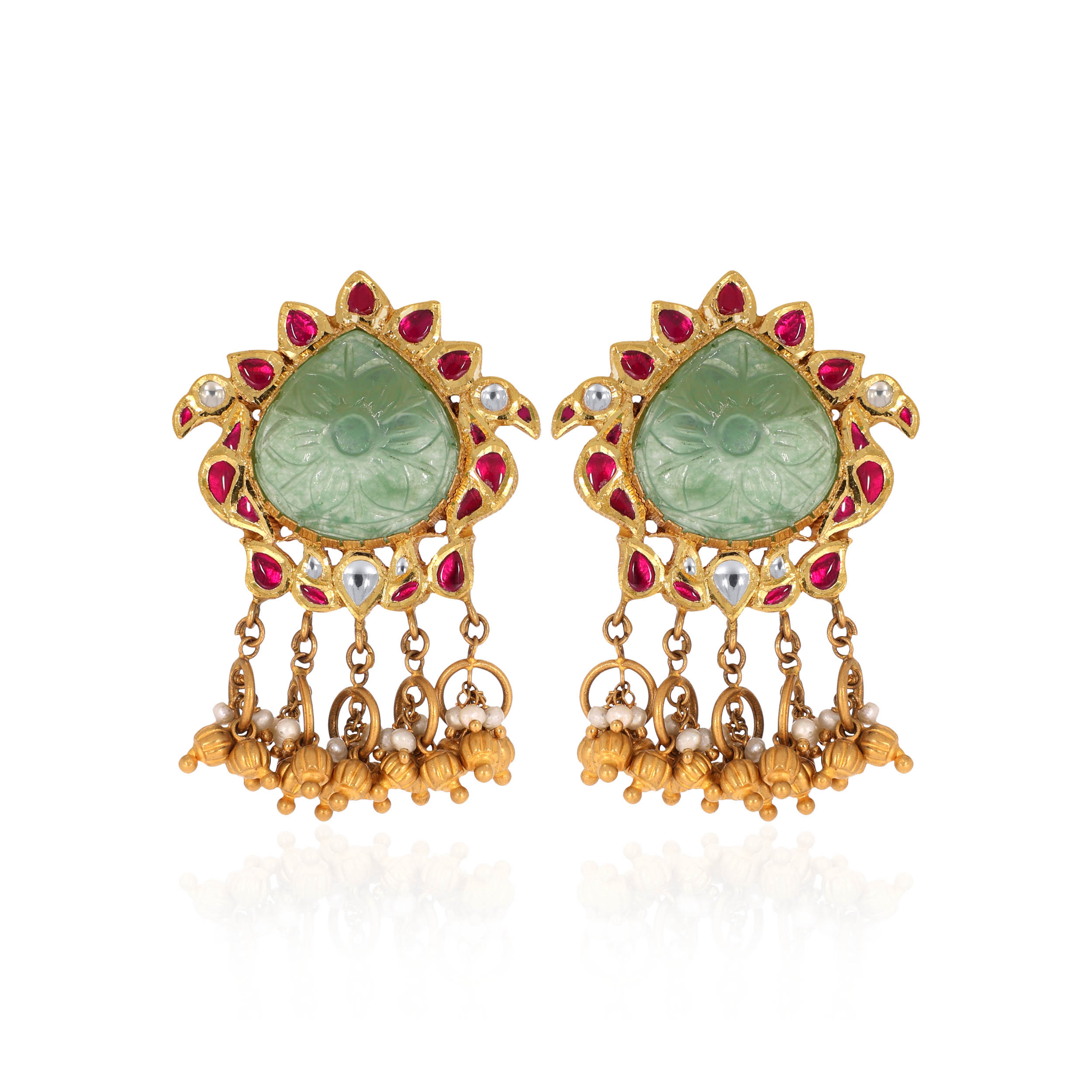 22K Yellow Gold Kundan Drop Earrings-GPGN-D000766911 - Senco Gold and Diamonds
