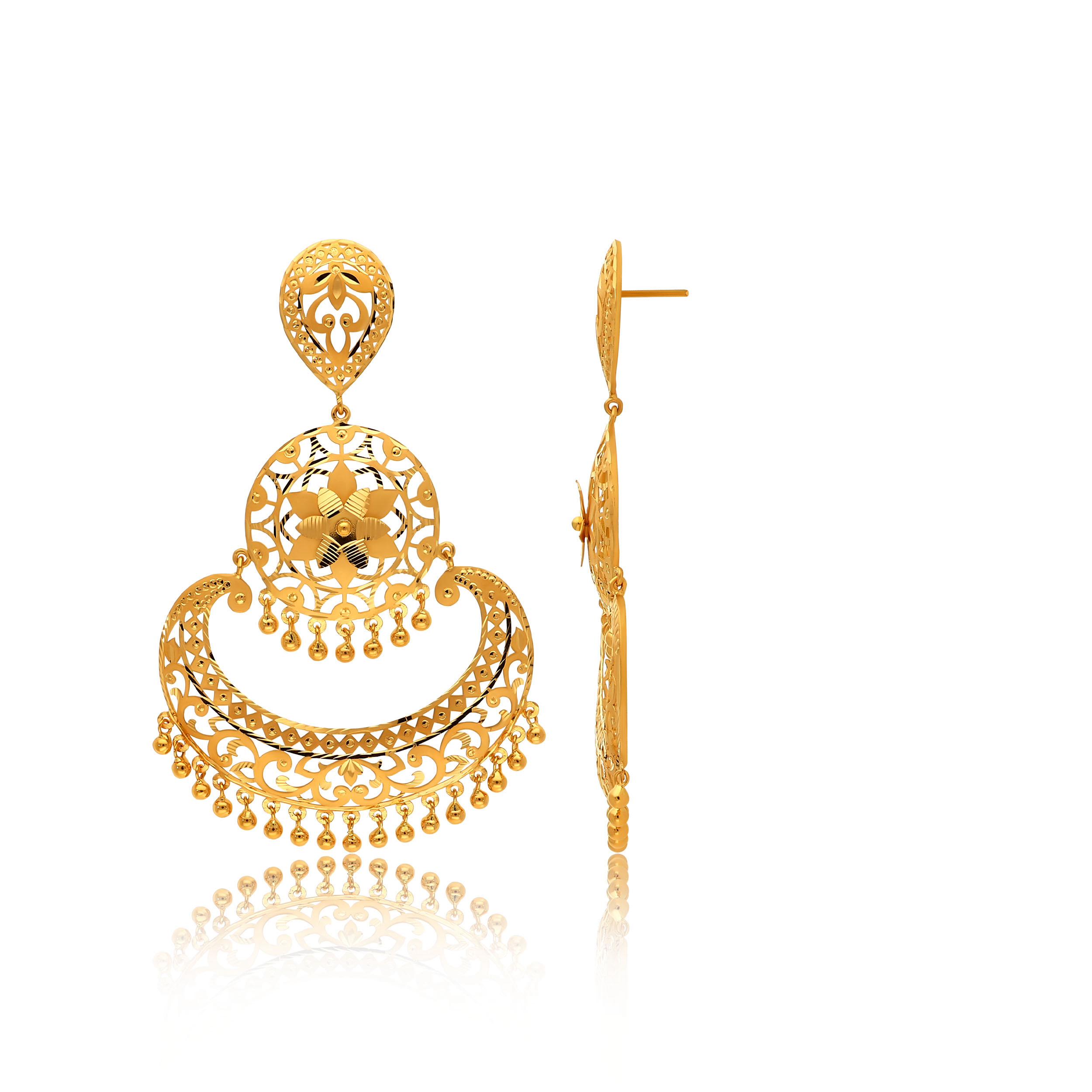 Gleaming Crescent Gold Chandbali Earrings - Senco Gold and Diamonds