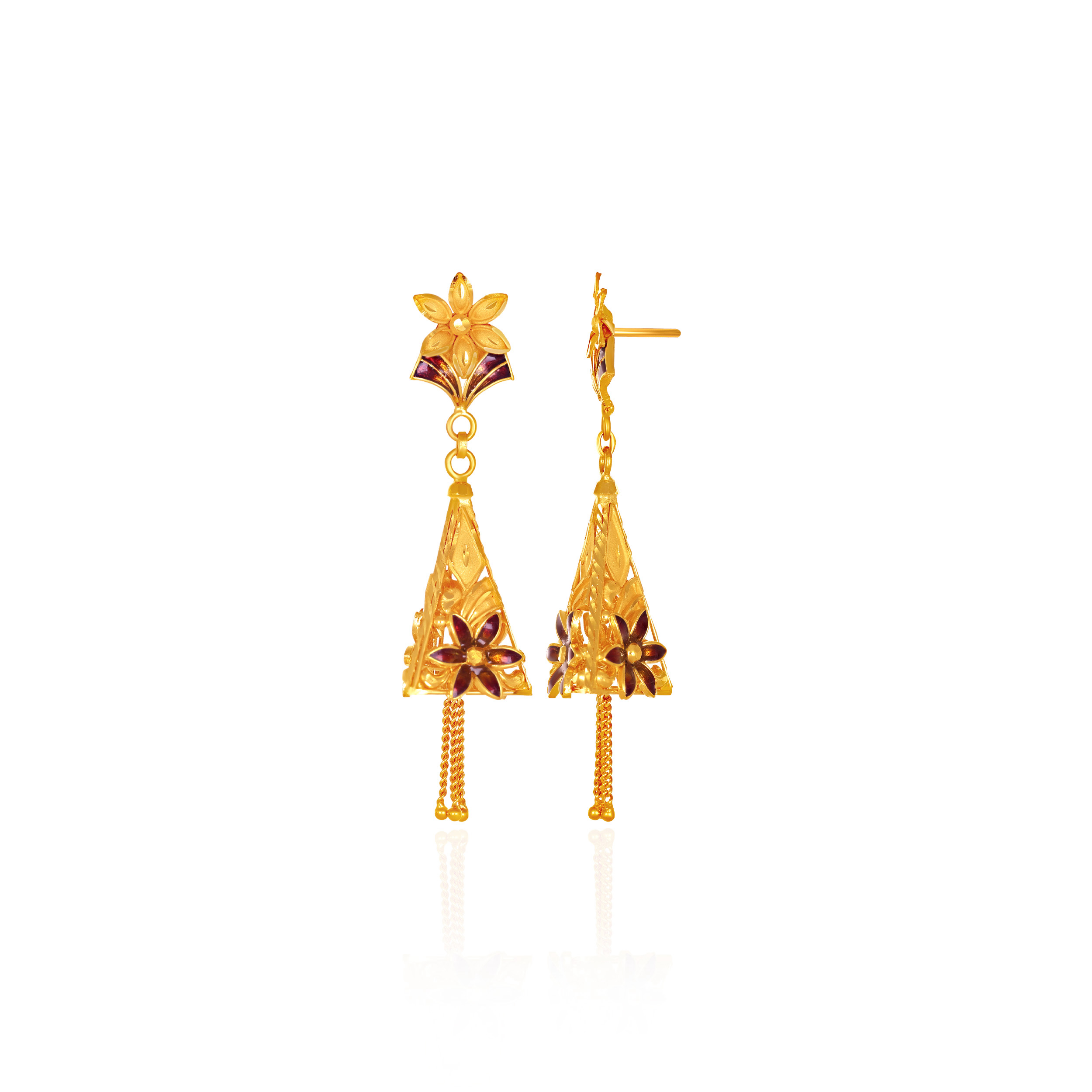 Blossom Cascade Gold Jhumka Earrings - Senco Gold and Diamonds