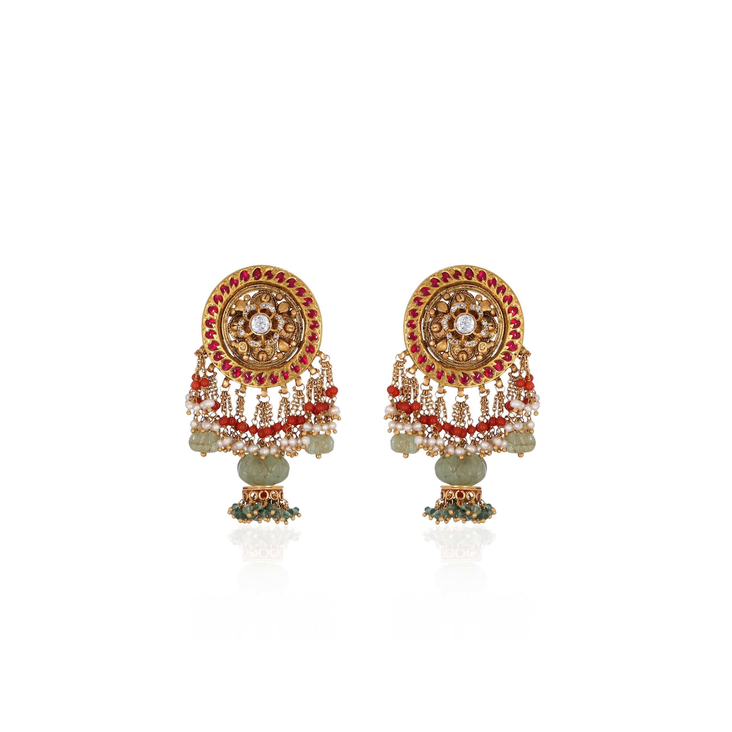 Floral Antique Gold Kundan Earrings - Senco Gold and Diamonds