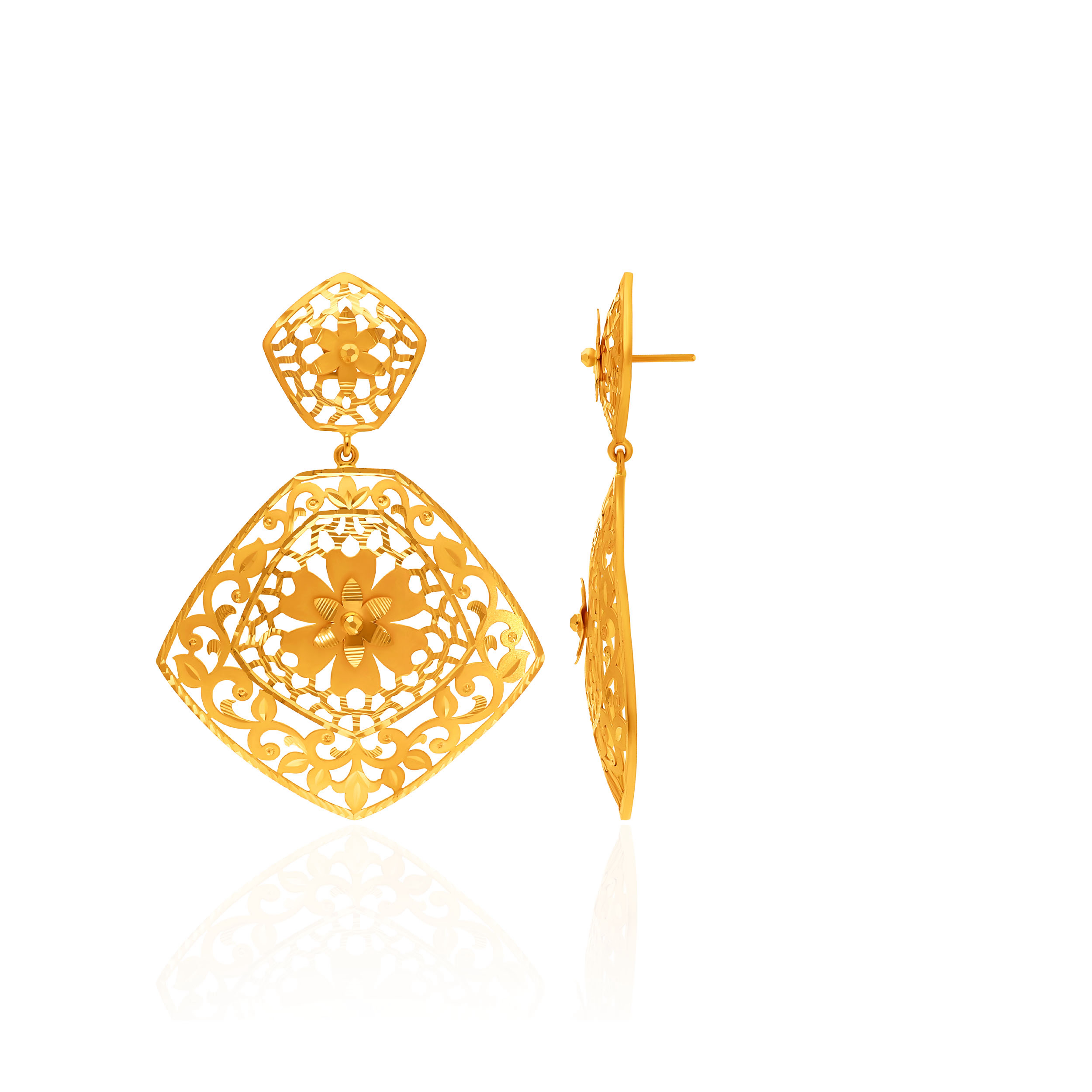 Trellis Bloom Gold Drop Earrings - Senco Gold and Diamonds