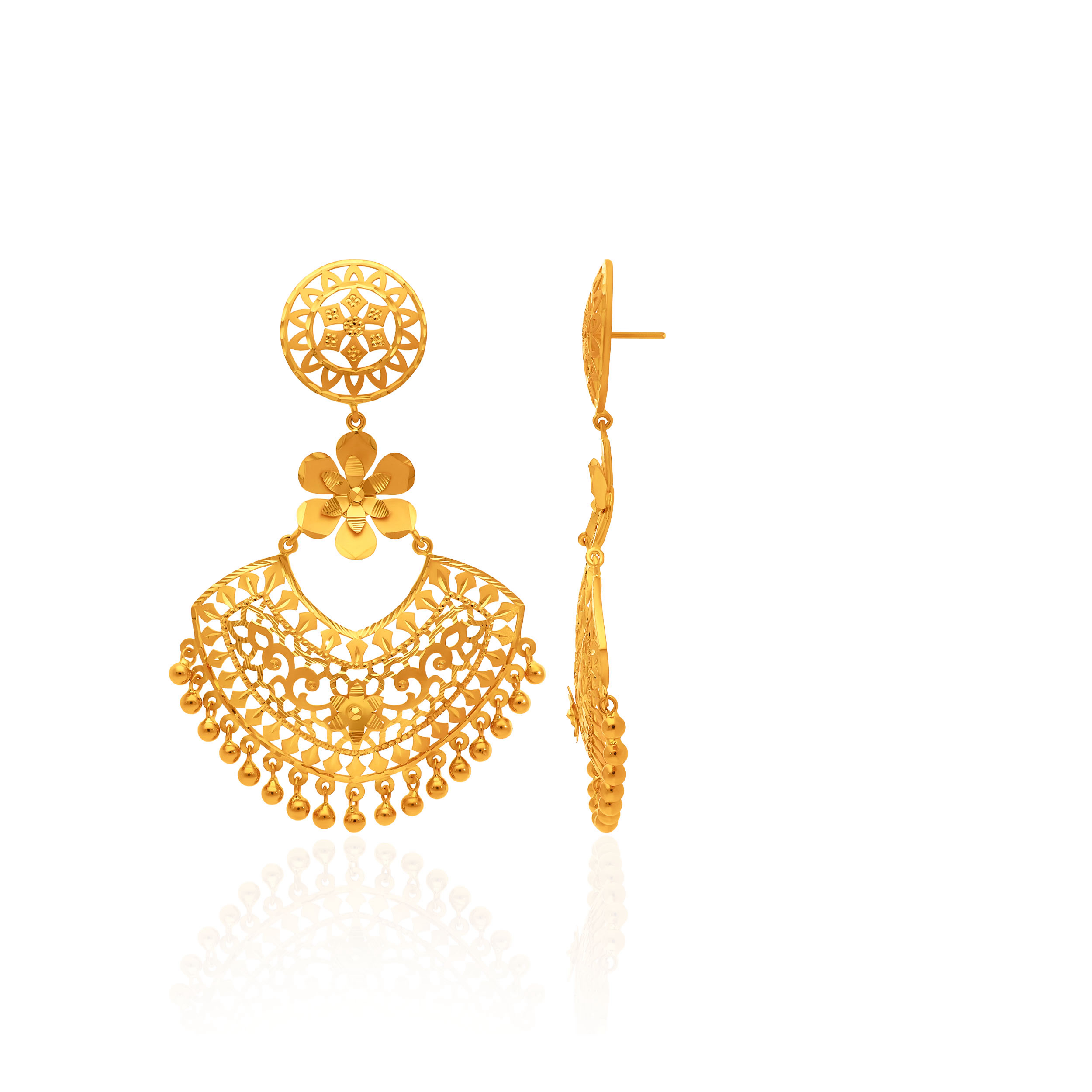 Radiant Filigree Gold Chand Bali Earrings - Senco Gold and Diamonds