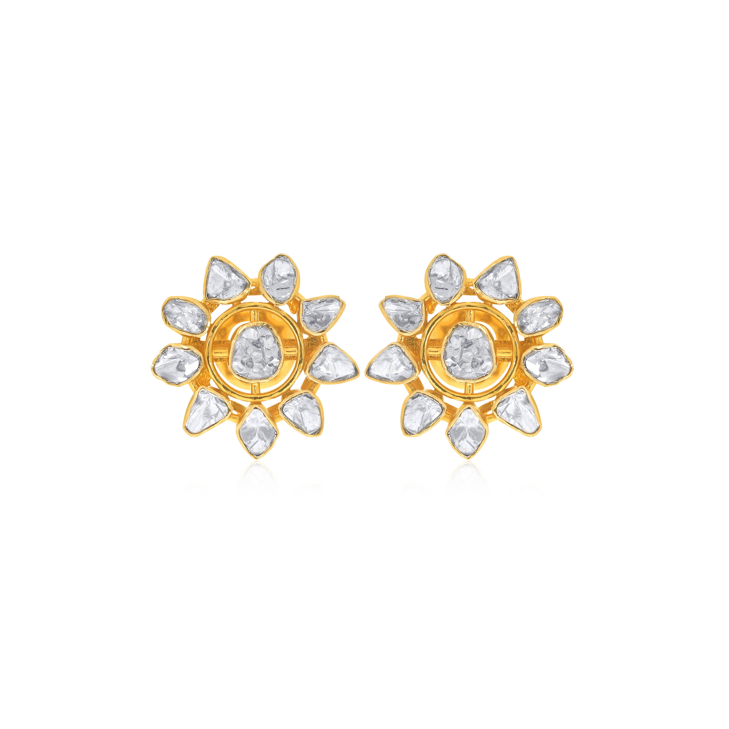 Sunlit Bloom Polki Studs - Senco Gold and Diamonds