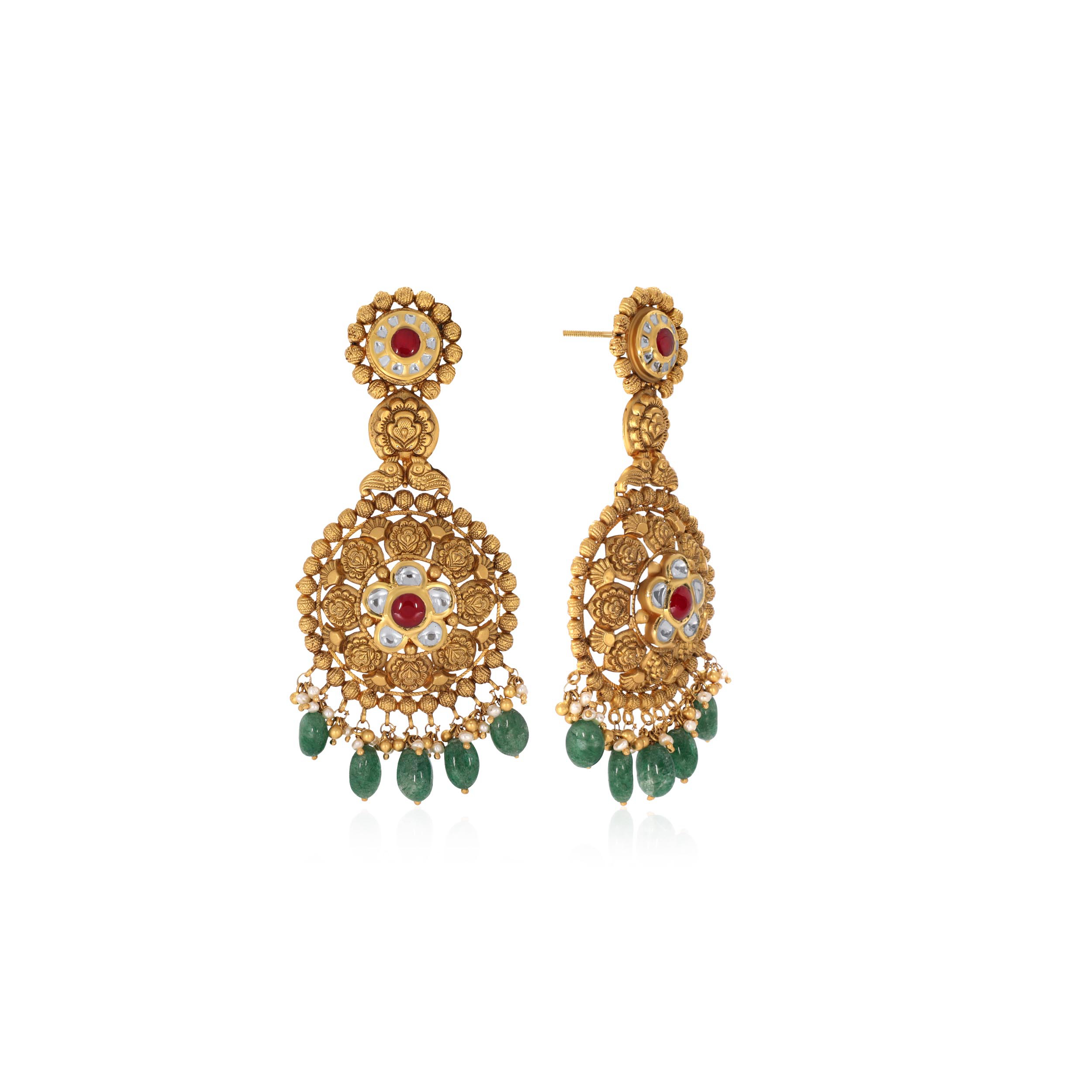 Bloomed Aura Antique Gold Kundan Danglers - Senco Gold and Diamonds