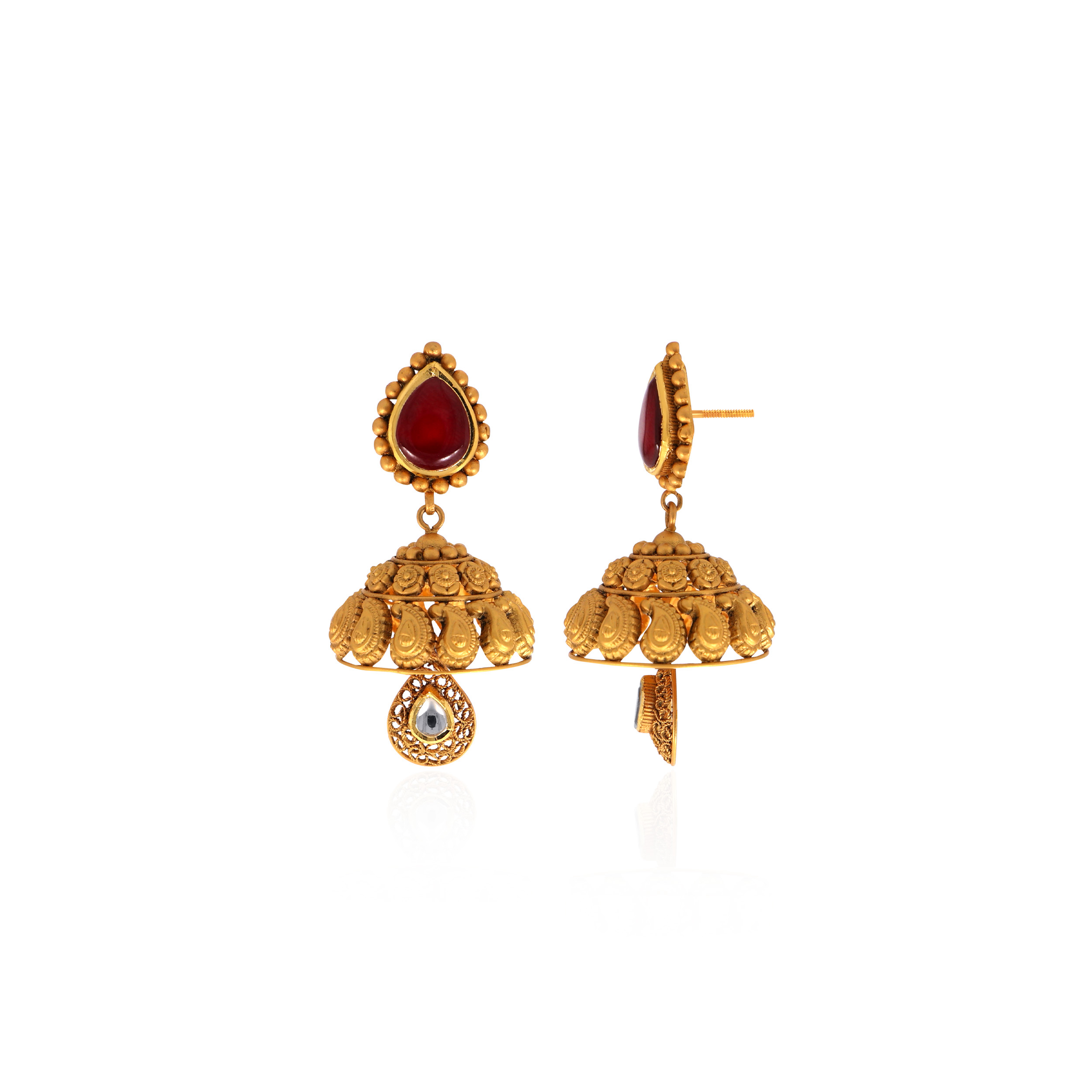 Ethnic Bliss Antique Gold Kundan Jhumka Earrings - Senco Gold and Diamonds