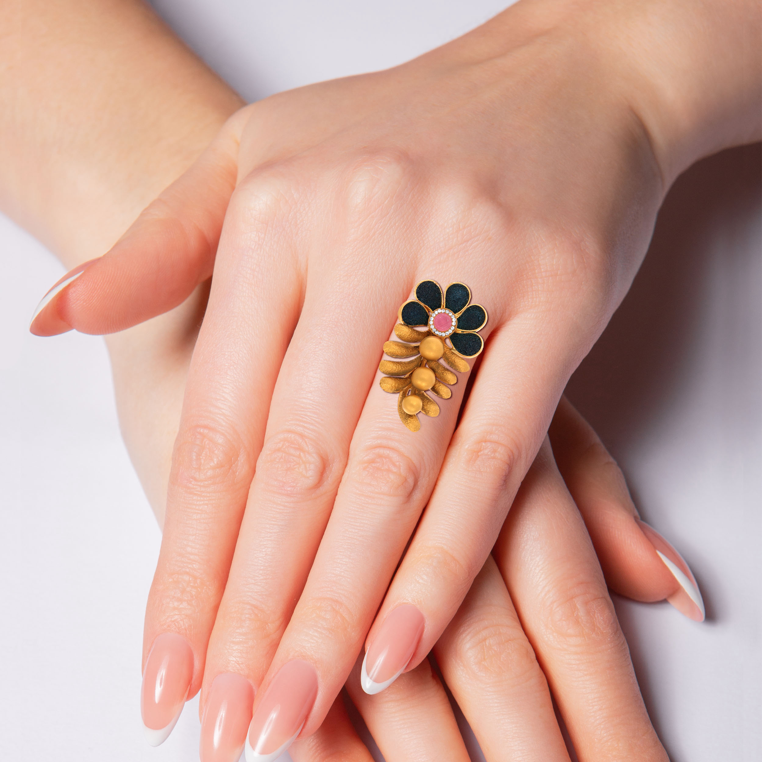22K Yellow Gold Kundan Ring-GLR-D000765125 - Senco Gold and Diamonds