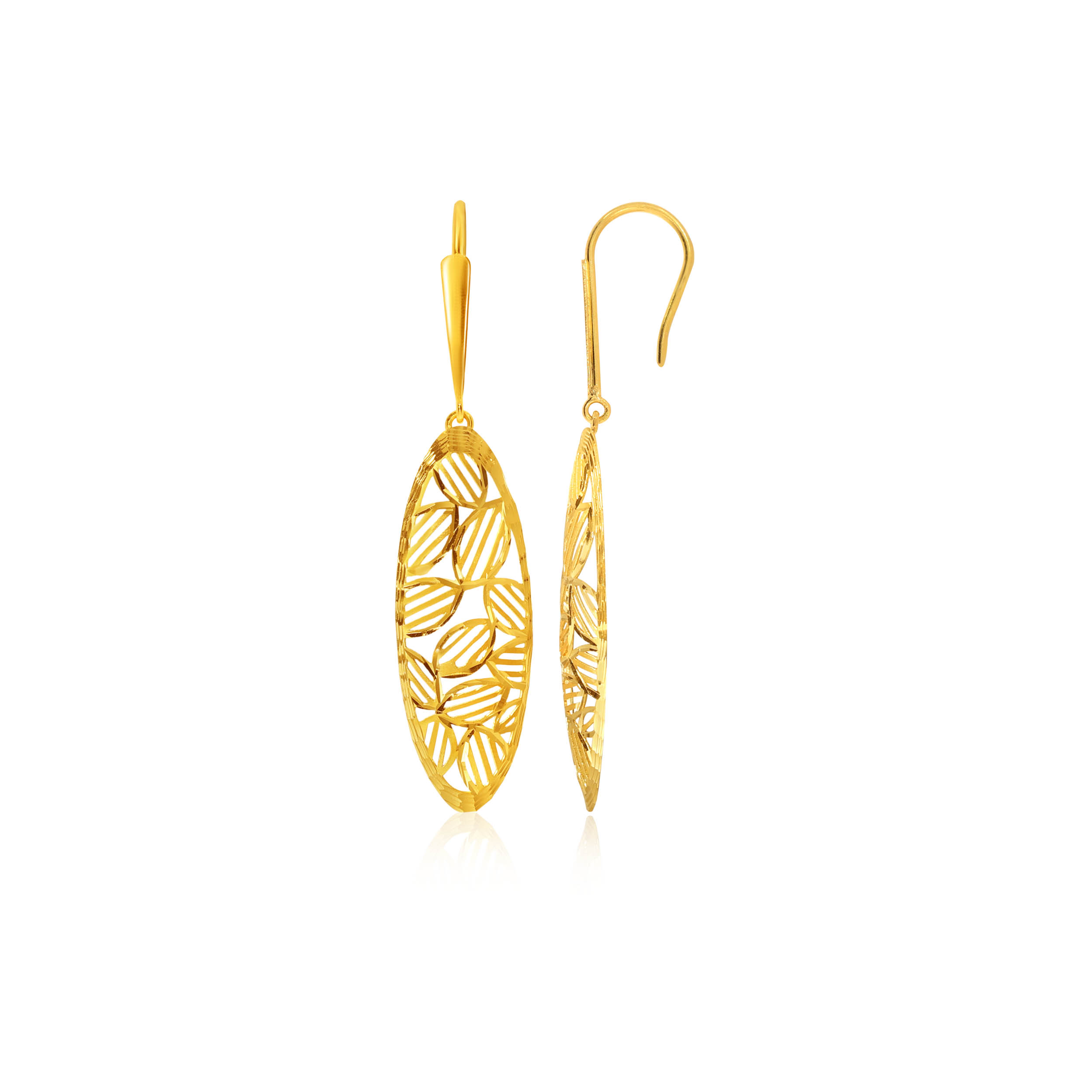 Chic Leafy Oval Gold Hook Earrings - Senco Gold and Diamonds
