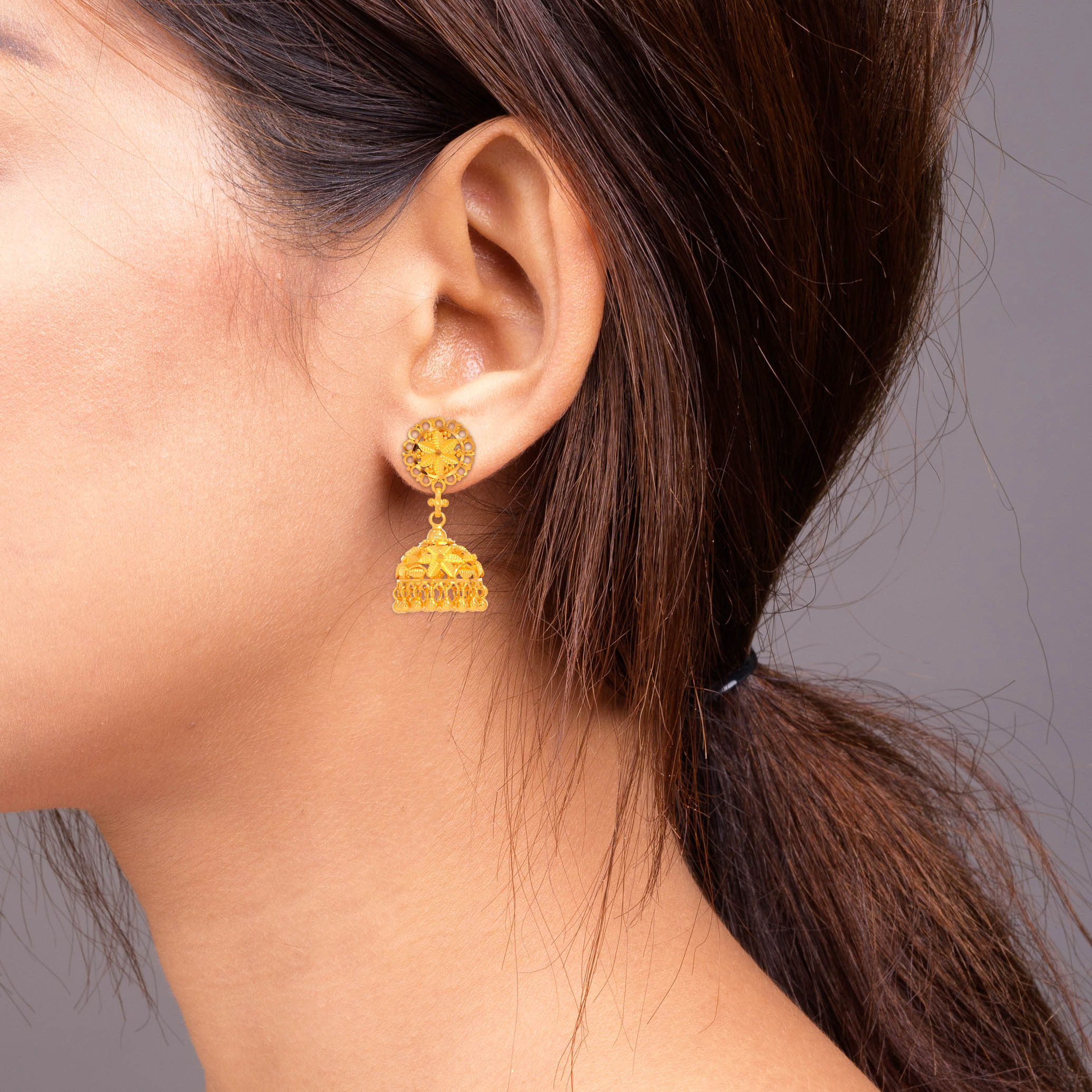 Classic Ethnic Gold Jhumka Earrings - Senco Gold and Diamonds