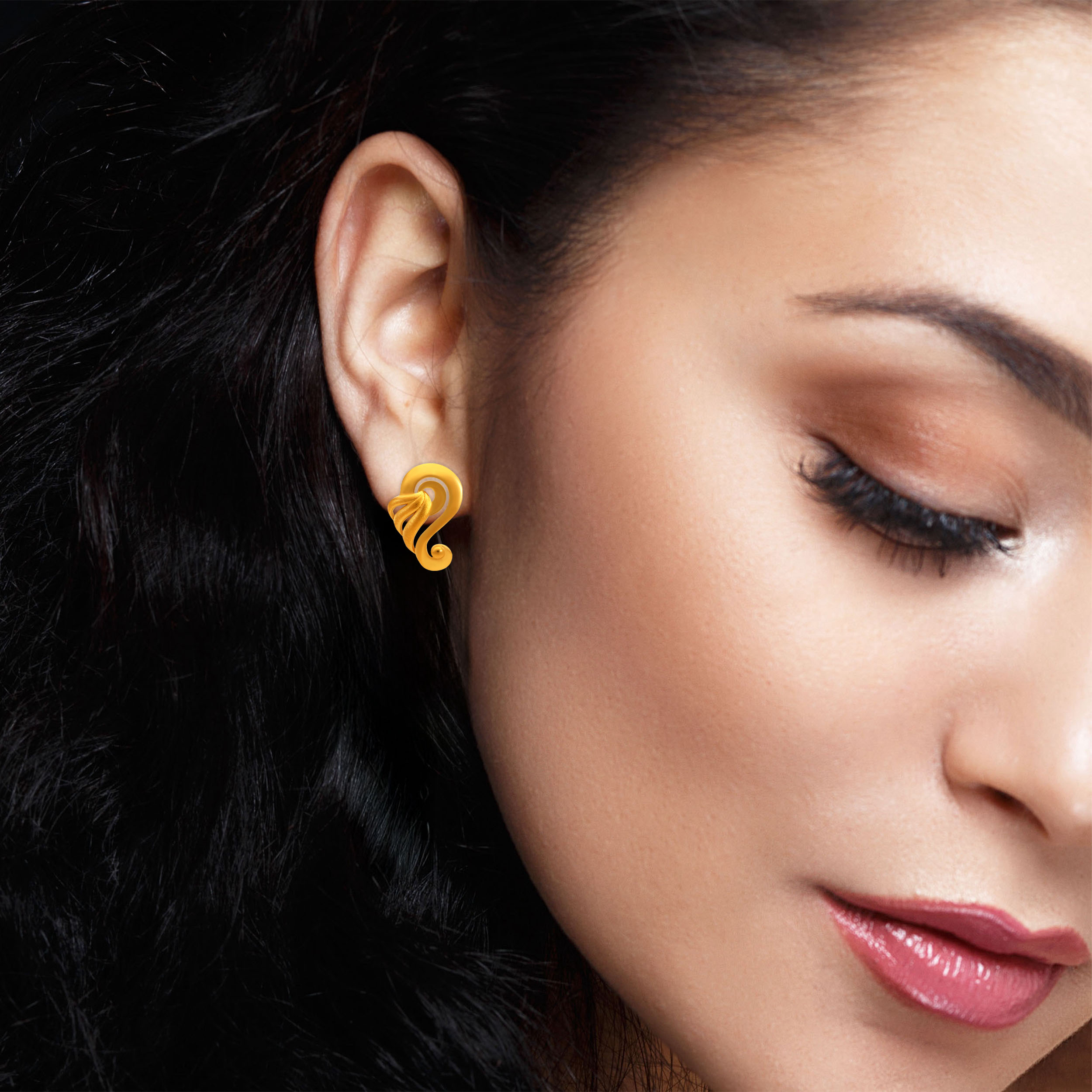 Ornate Swirl Gold Studs - Senco Gold and Diamonds