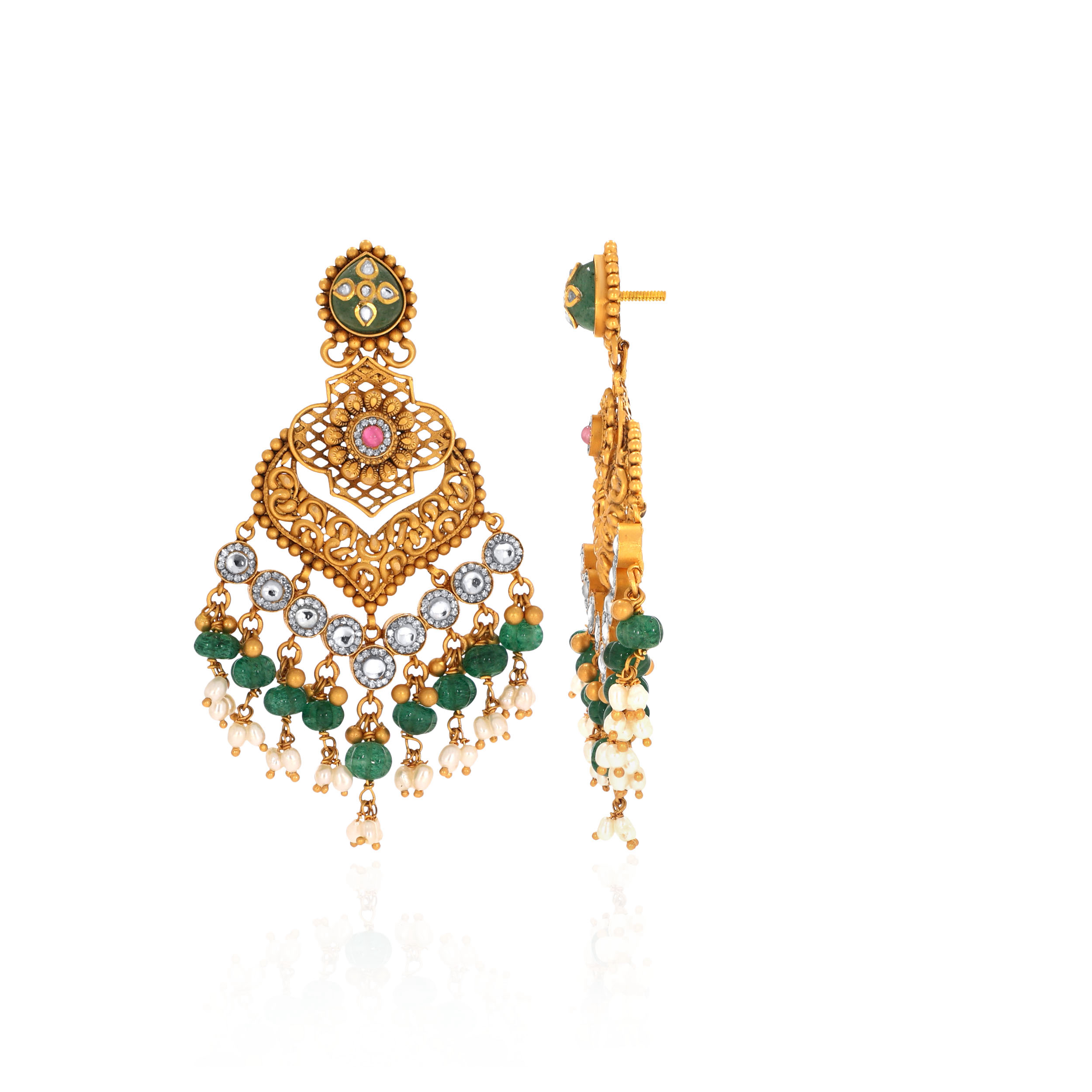 Majestic Grace Kundan Earrings - Senco Gold and Diamonds