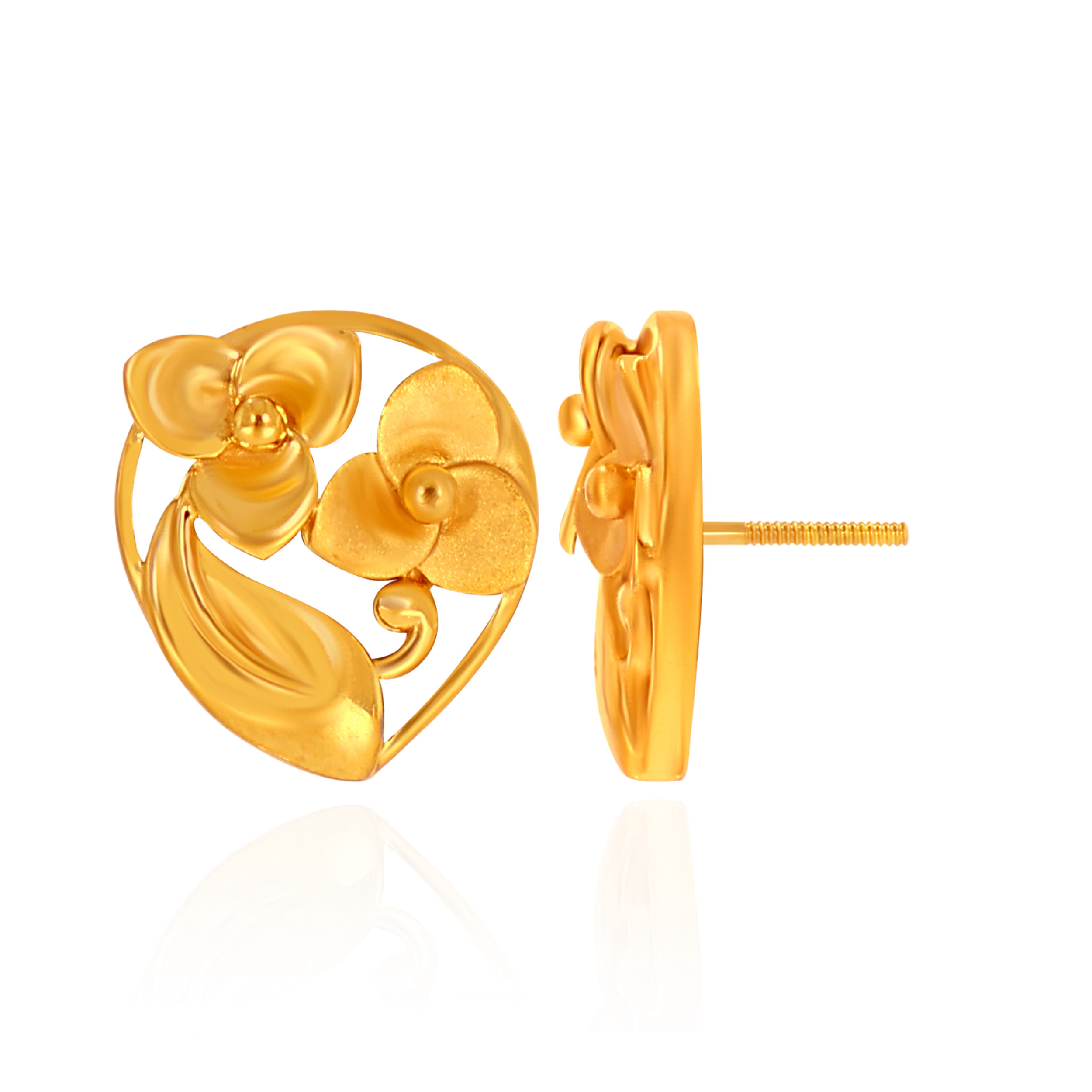 Florentia Oval Bloom Gold Studs - Senco Gold and Diamonds