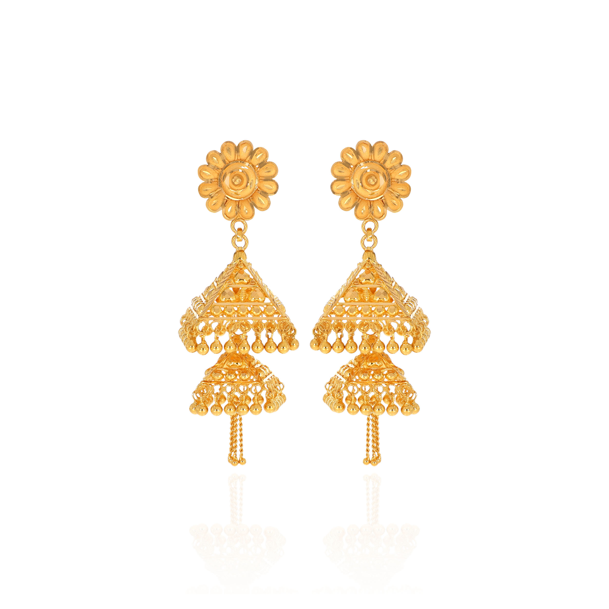 Twin Dome Ethnic Gold Jhumkas - Senco Gold and Diamonds