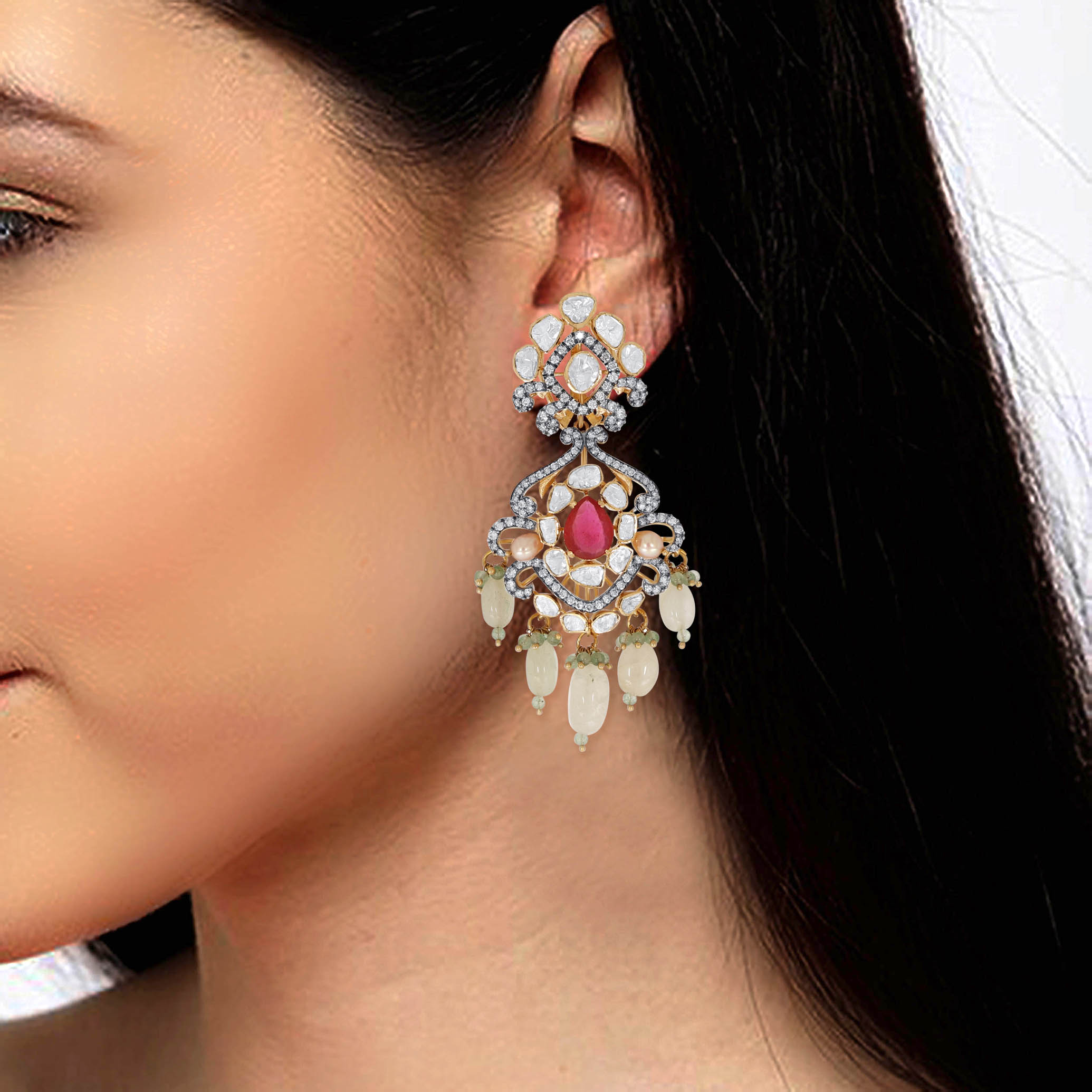 Incredible Raindrops Polki Diamond Danglers - Senco Gold and Diamonds