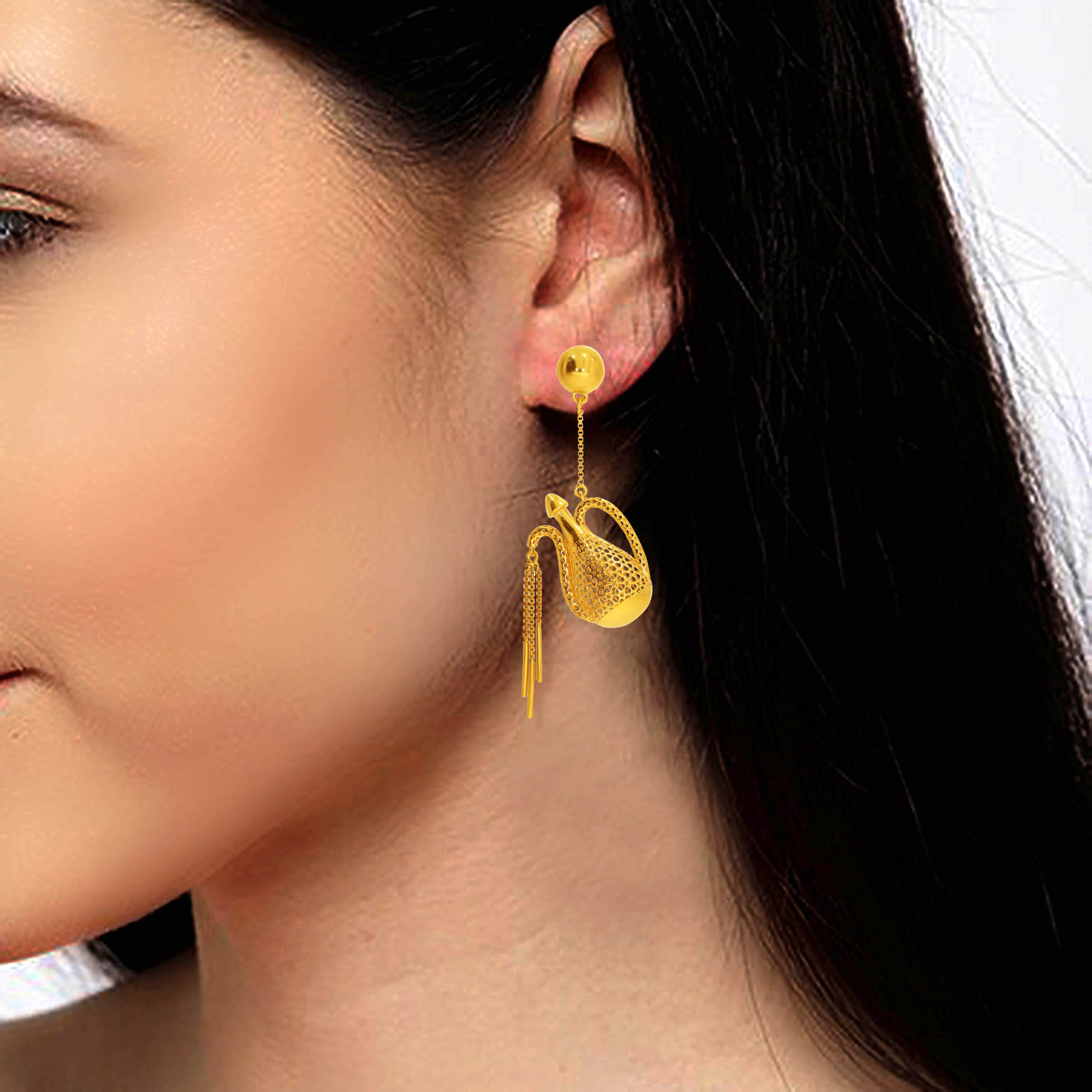 Beauteous Flow Gold Long Earrings - Senco Gold and Diamonds
