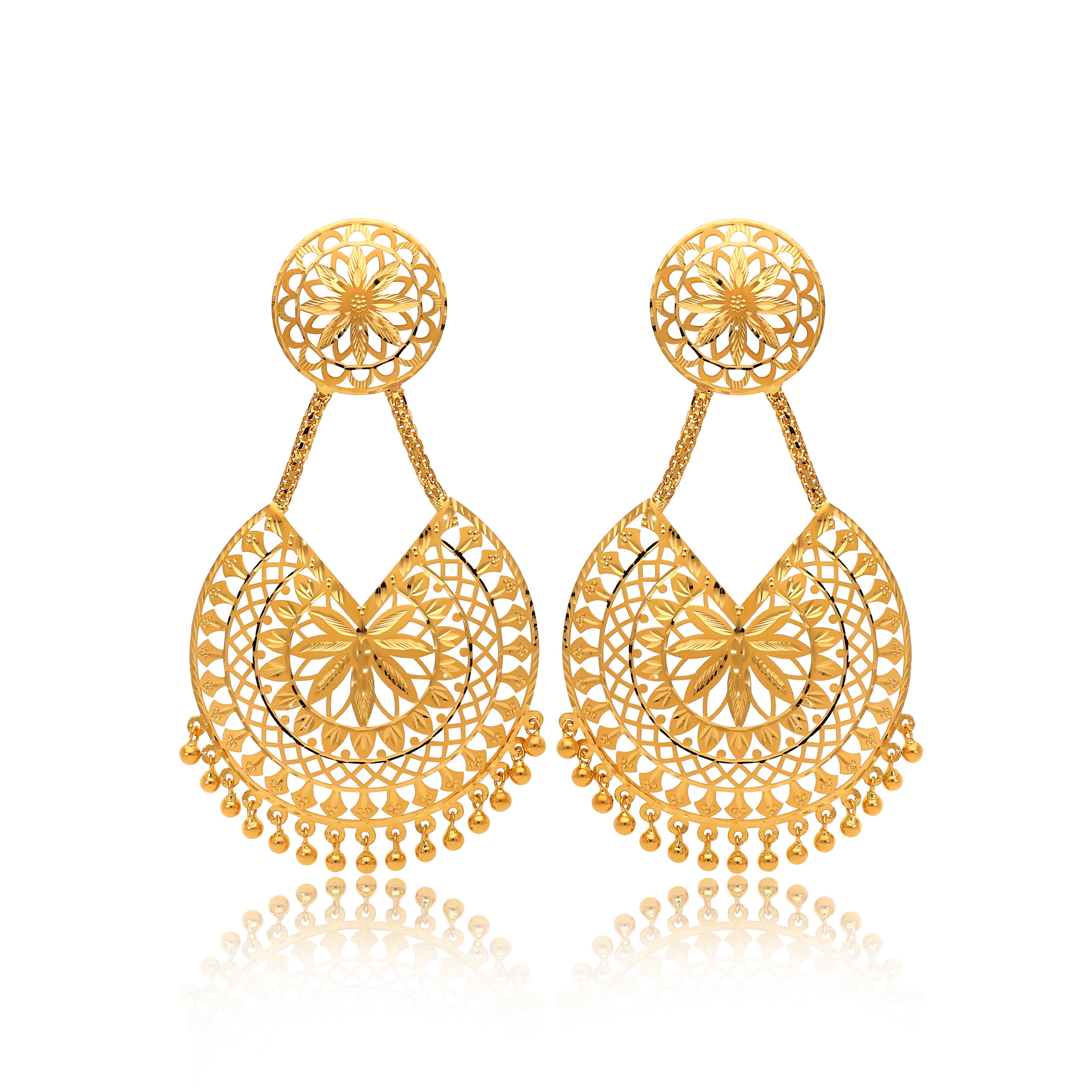 Opulent Floral Gold Chandbali Earrings - Senco Gold and Diamonds