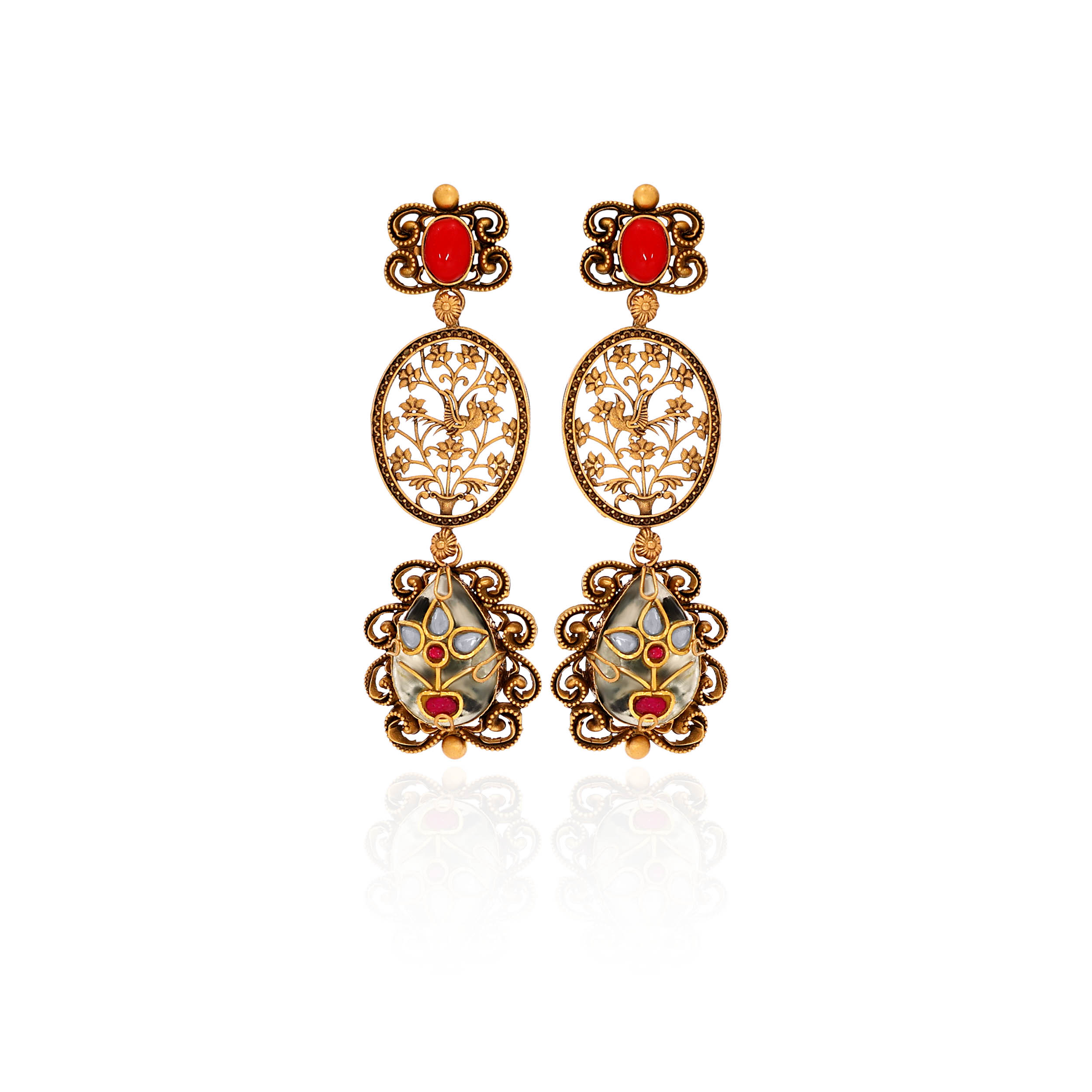 22K Yellow Gold Kundan Drop Earrings-GPGN-D000788465 - Senco Gold and Diamonds