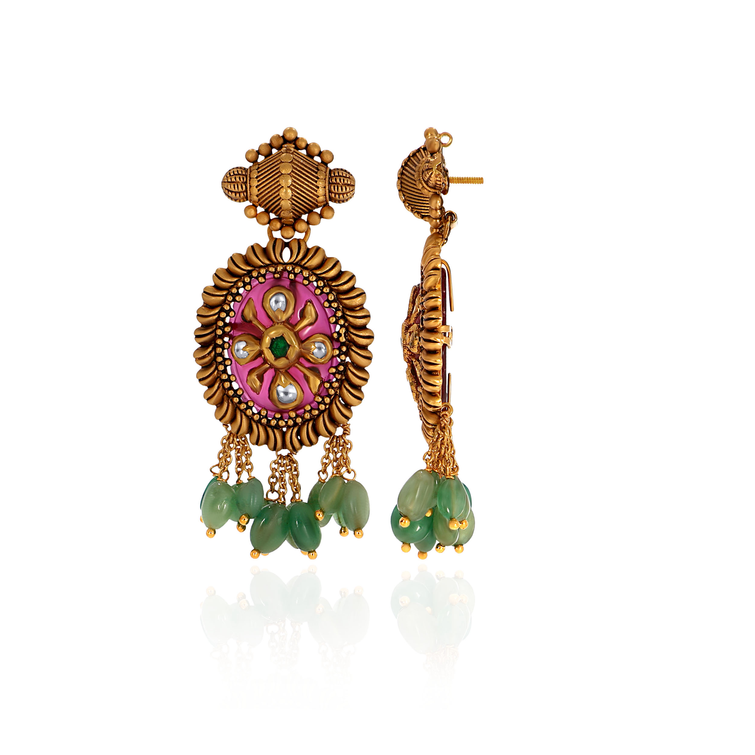 22K Yellow Gold Kundan Drop Earrings-GPGN-D000788458 - Senco Gold and Diamonds