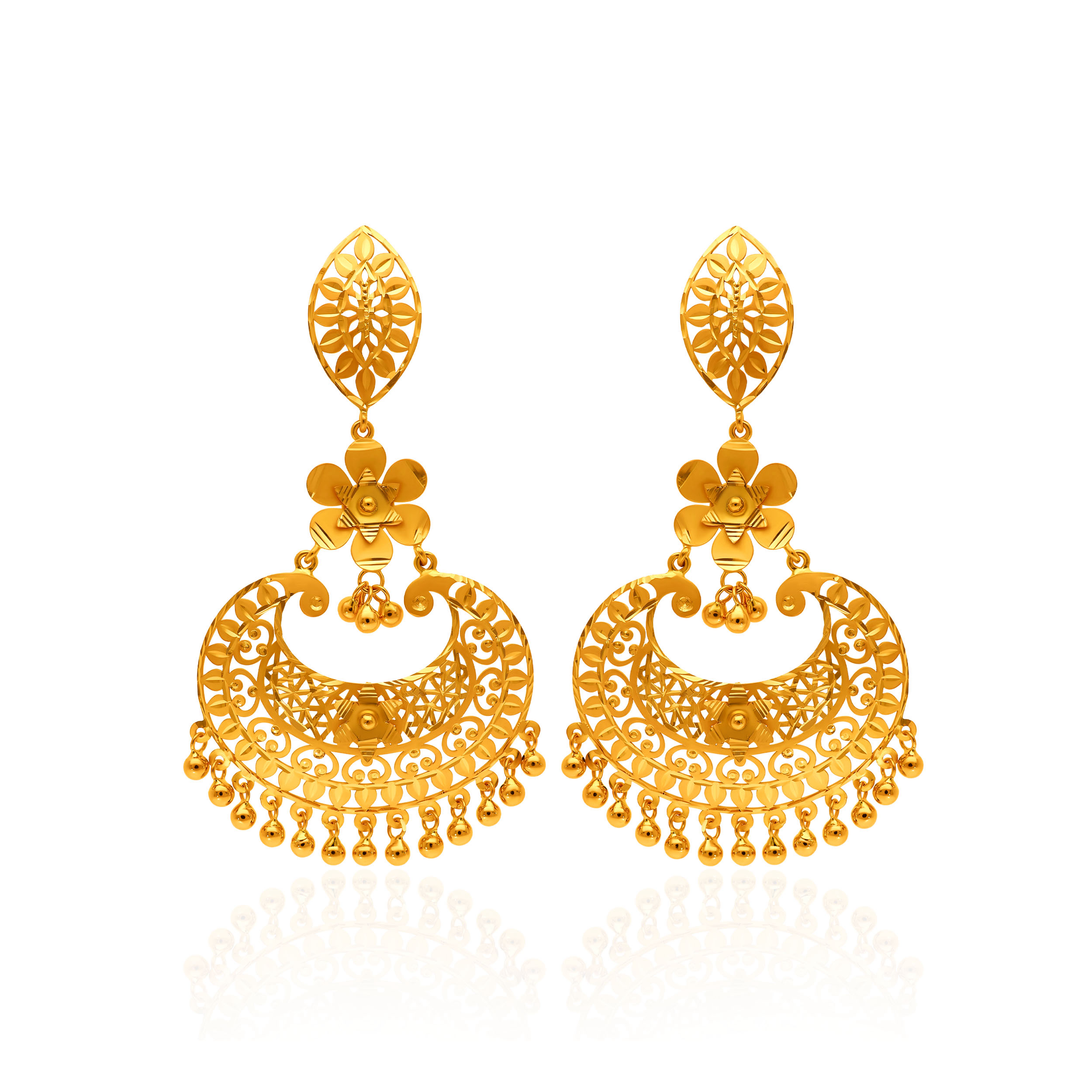 Bridal Bloom Gold Chand Bali Earrings - Senco Gold and Diamonds