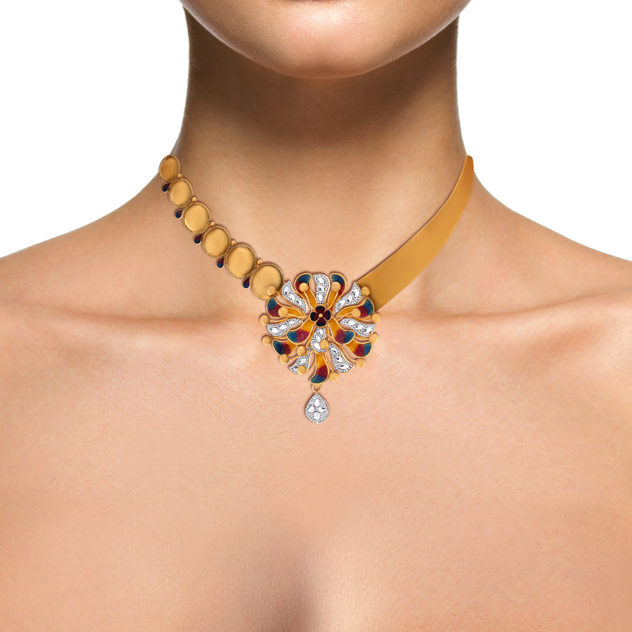 22K Yellow Gold Antique Kundan Necklace-GN-D000760626 - Senco Gold and Diamonds