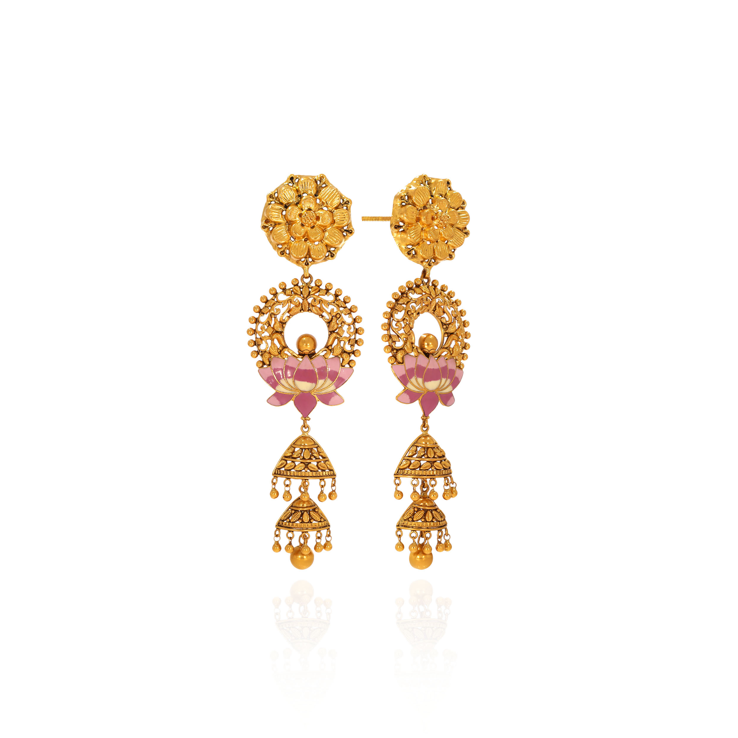 Lotus Embrace Gold Jhumkas - Senco Gold and Diamonds